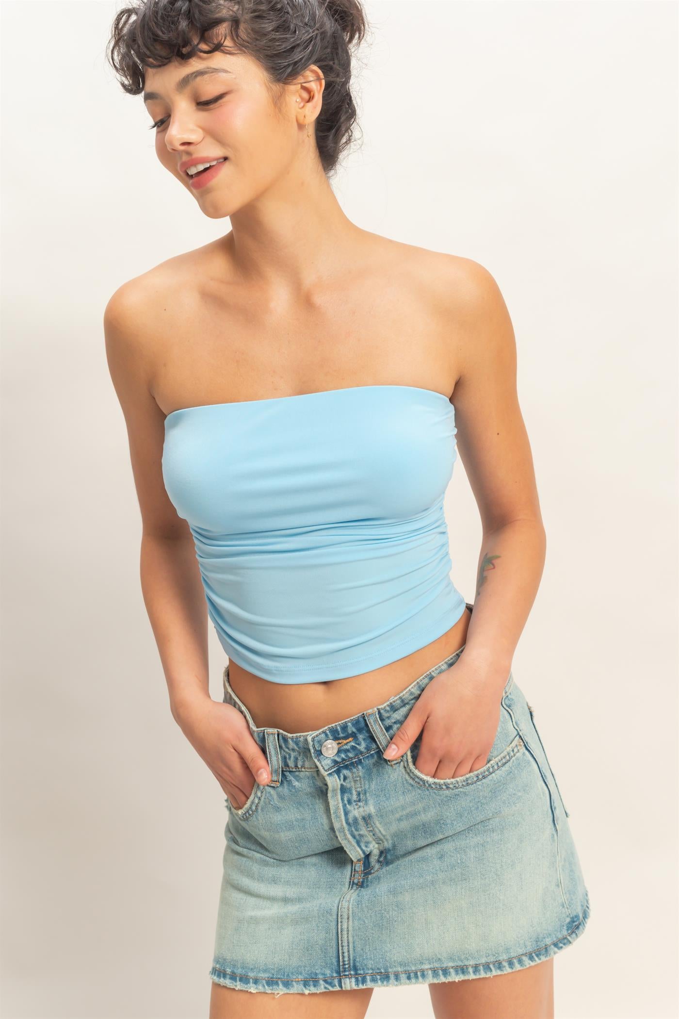 Wholesale Ruched Bandeau Top Clothing Tops DZ26C334 BLUE DOUBLE ZERO