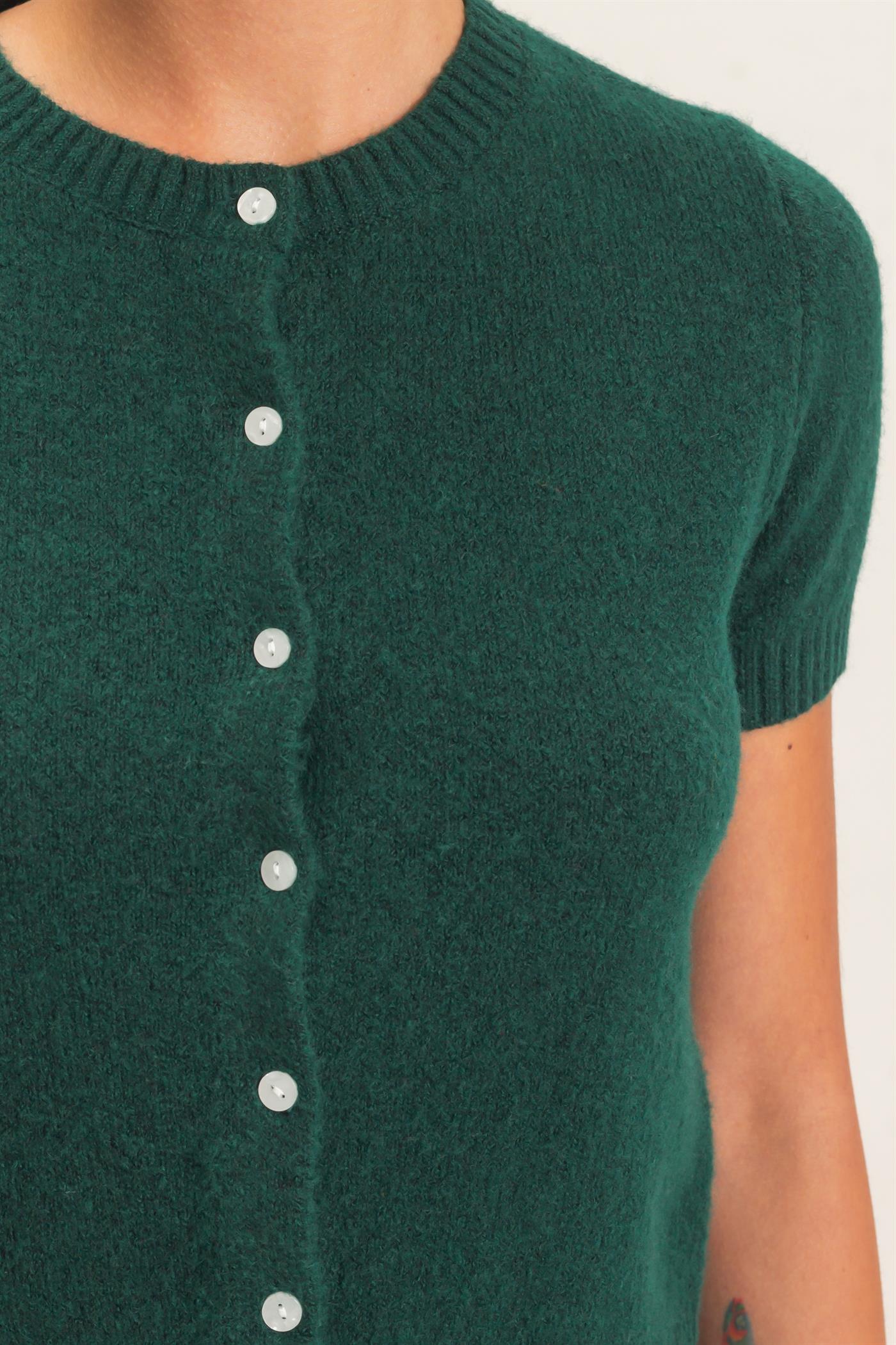 Wholesale Crew Neck Short Sleeve Cardigan Cardigans DZ26E108 DARK GREEN DOUBLE ZERO