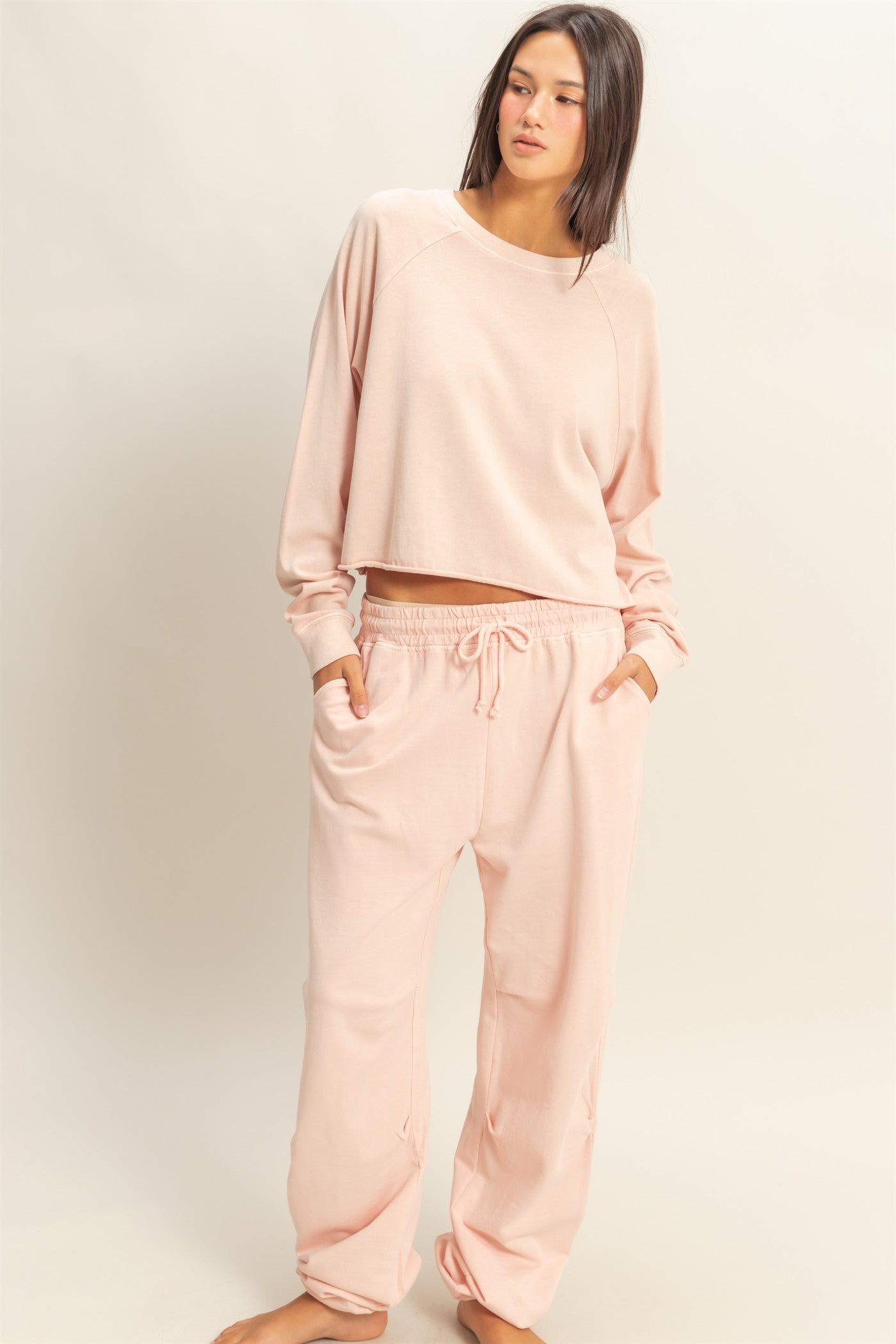 Wholesale Raglan Long Sleeve Top Clothing Tops DZ23G286 DUSTY PINK DOUBLE ZERO
