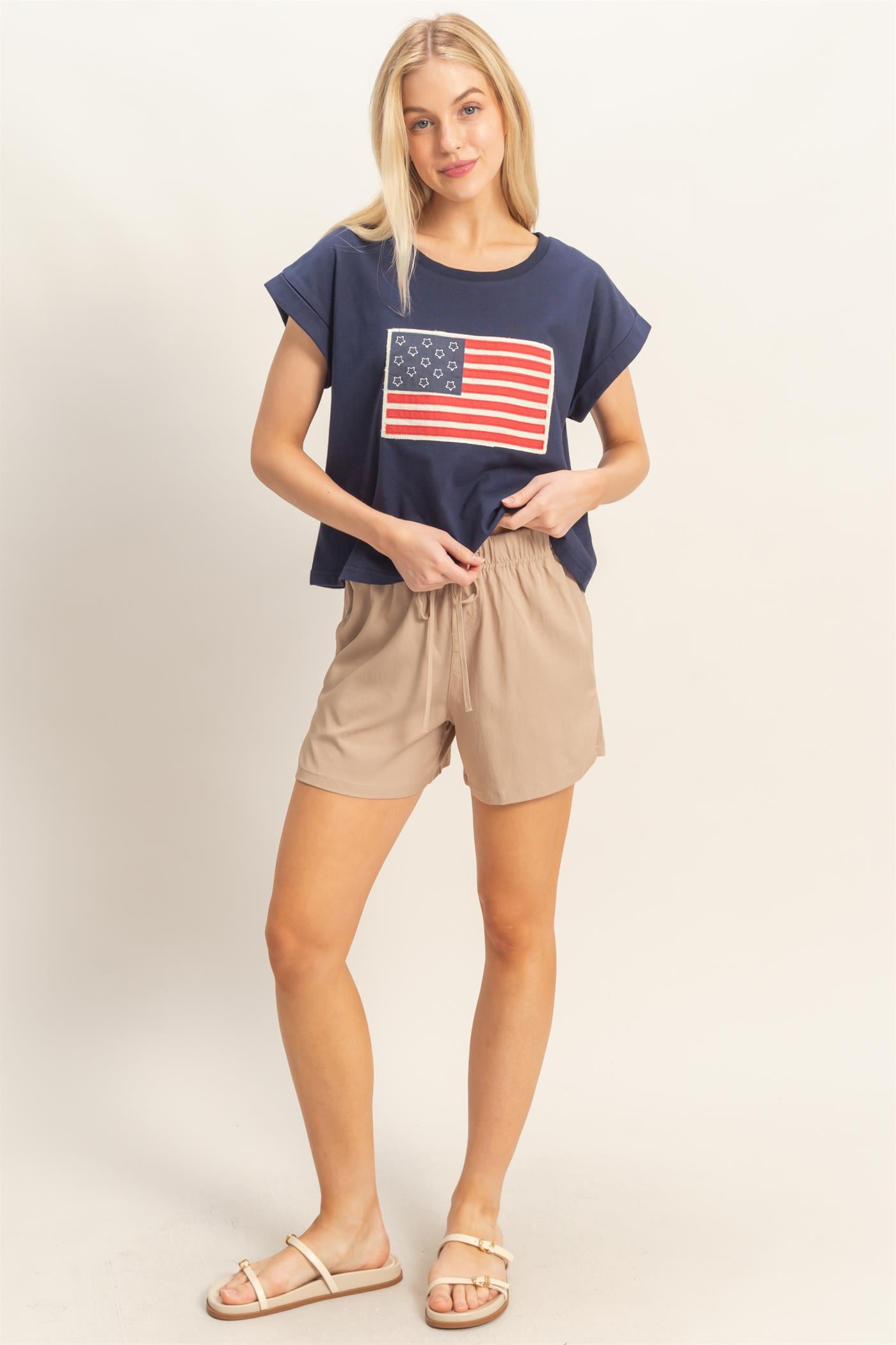 Wholesale Elastic Waist Drawstring Shorts Shorts HF26E428-D WARM TAUPE HYFVE