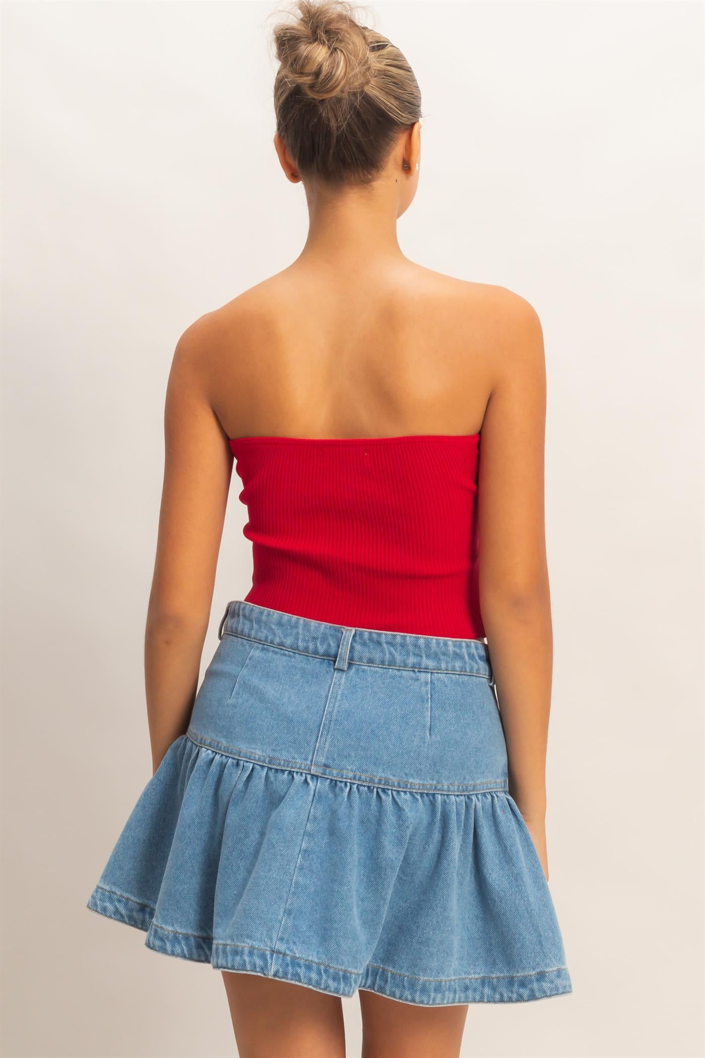 Wholesale Ribbed Knot Bustier Top Clothing Tops DZ26A308 RED DOUBLE ZERO
