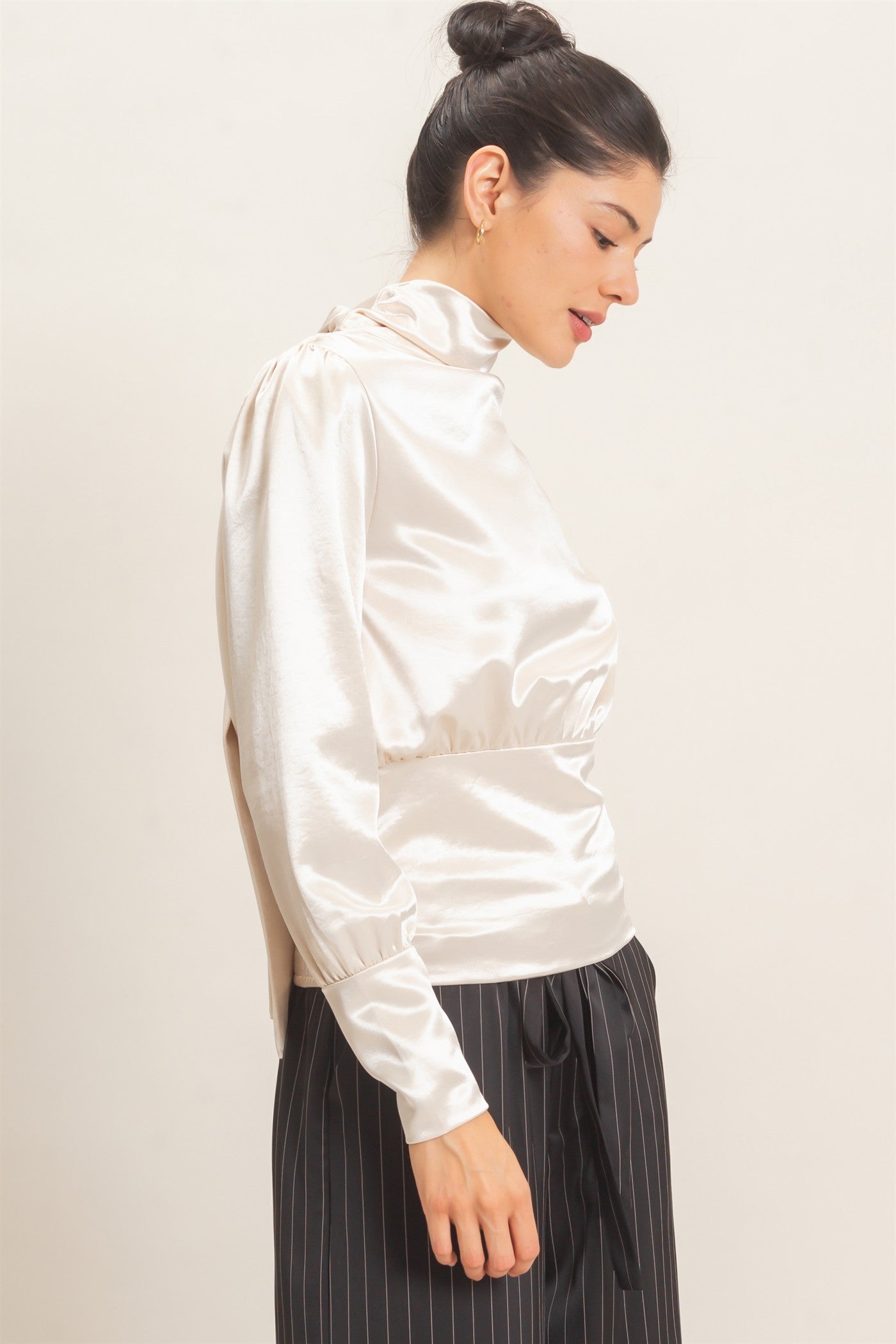 Wholesale Satin Cowl Back Blouse Blouses HF26F113 PEARL HYFVE