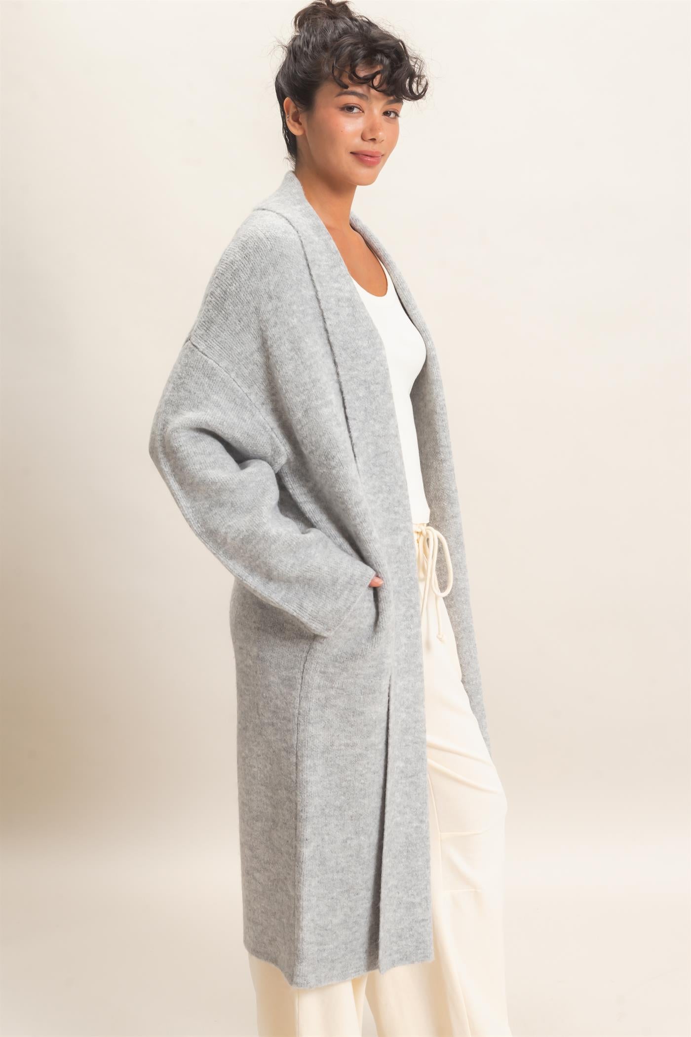 Wholesale Duster Cardigan Sweaters DZ26E267 HEATHER GRAY DOUBLE ZERO