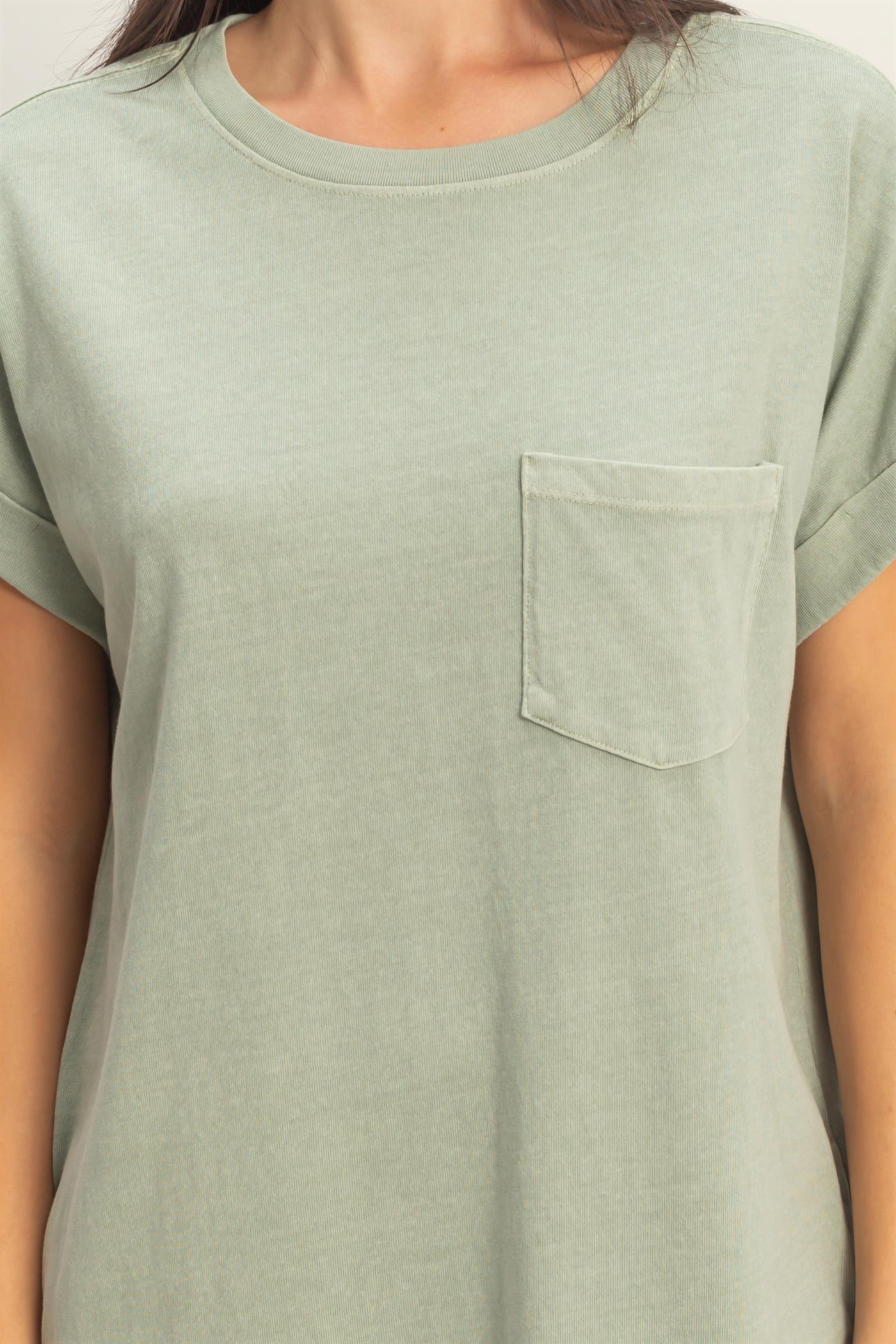 Wholesale Round Neck T-Shirt Mini Dress Dresses DZ26A029 SAGE GREEN DOUBLE ZERO