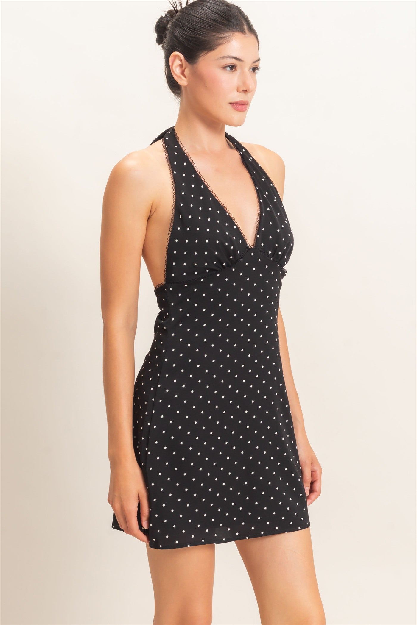 Wholesale Polka Dot Halter Dress Dresses HF26F027 BLACK HYFVE