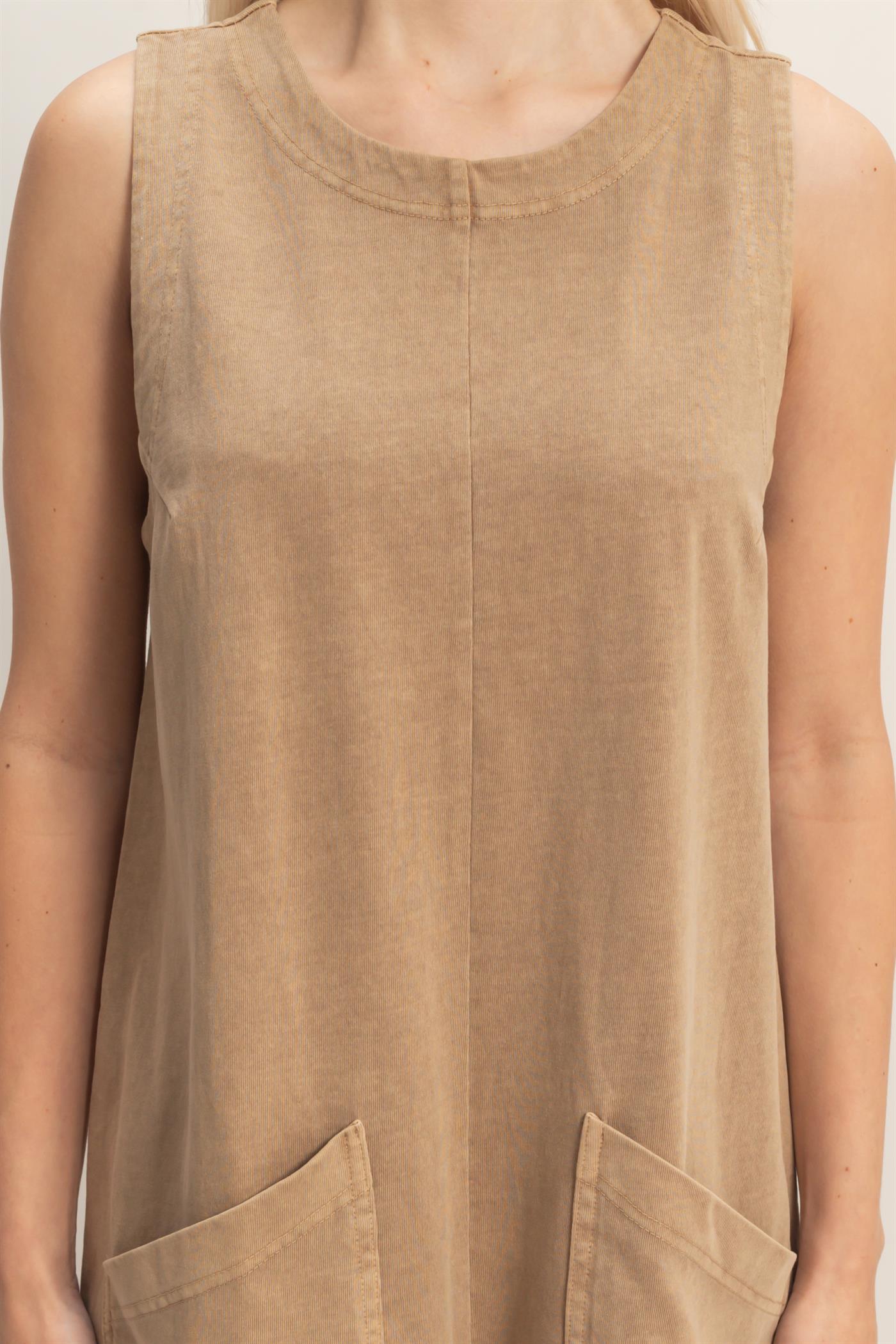 Wholesale Pocket Detail Sleeveless Romper Clothing DZ26A327 MOCHA DOUBLE ZERO