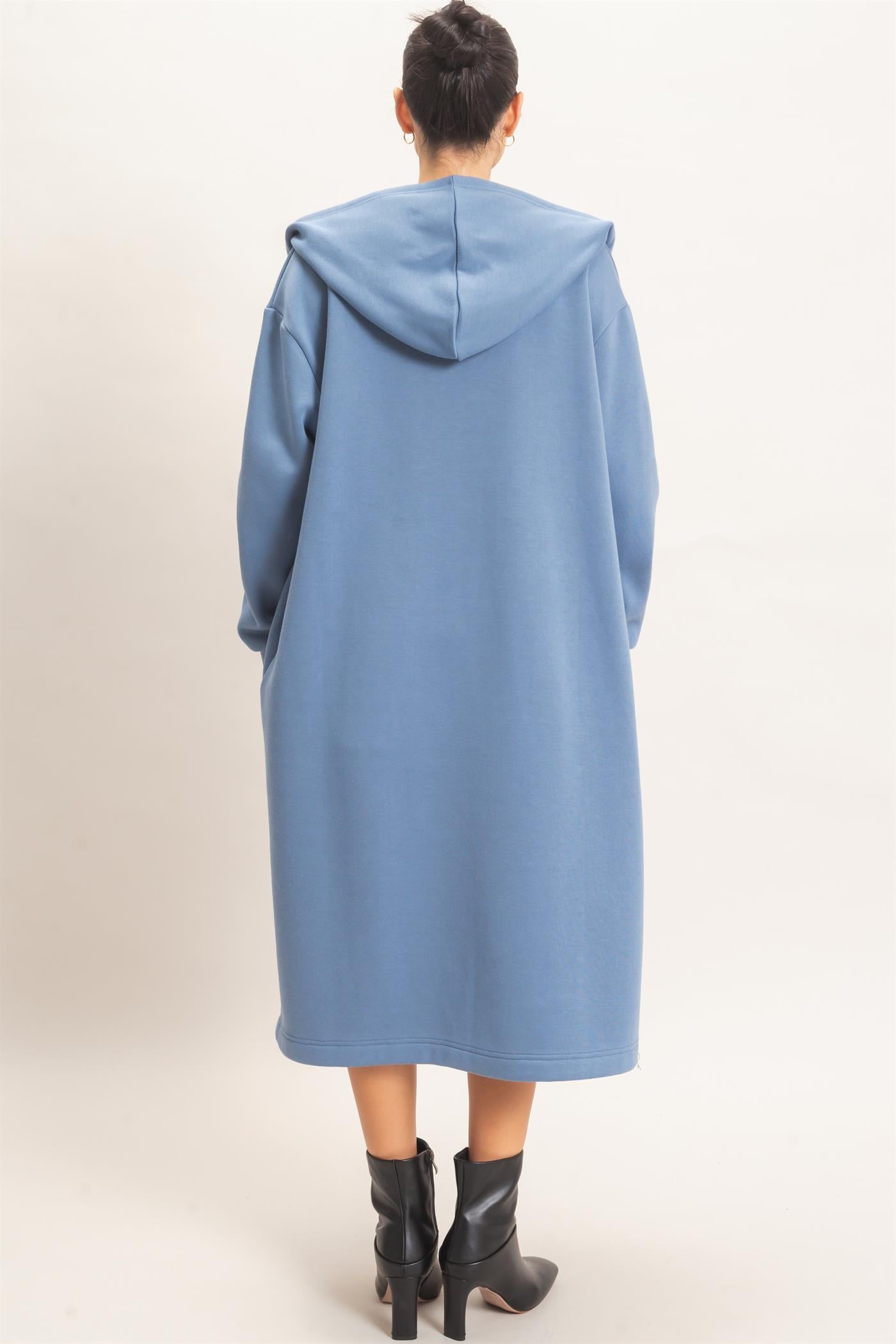 Wholesale Oversized Longline Zip-Up Hoodie Jacket Outerwear HF26E650 DENIM BLUE HYFVE