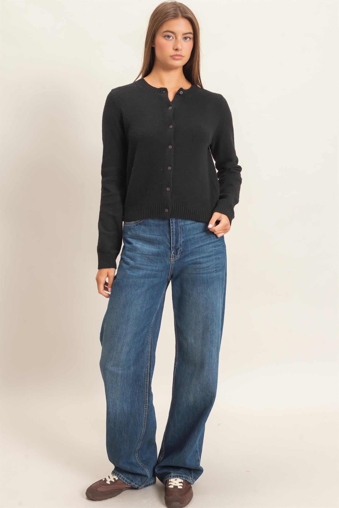 Wholesale Crew Neck Cardigan Cardigans DZ26E119 BLACK DOUBLE ZERO