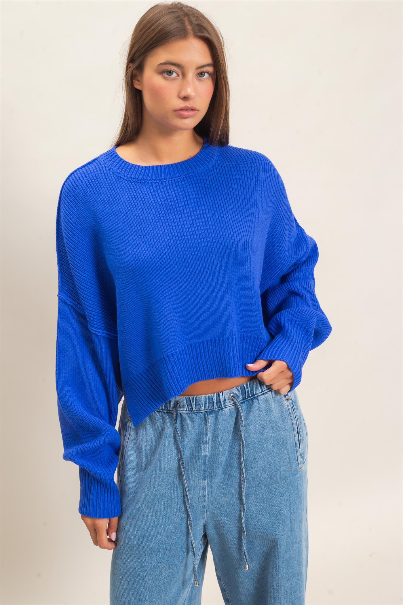 Wholesale Ribbed Drop Shoulder Sweater Sweaters DZ26C982 COBALT DOUBLE ZERO