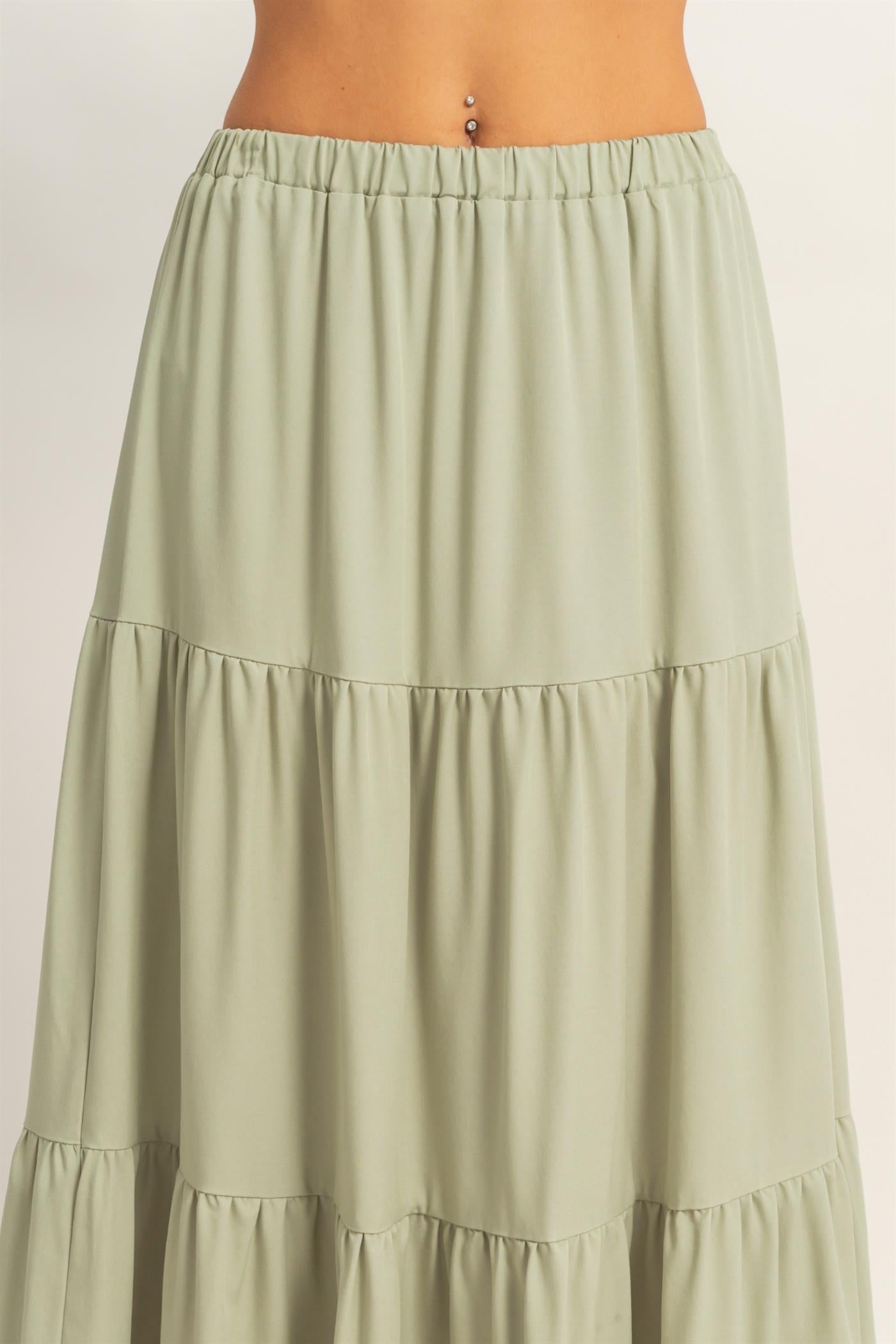 Wholesale Elastic Waist 3-Tier Skirt Skirts HF26E340-D SAGE HYFVE