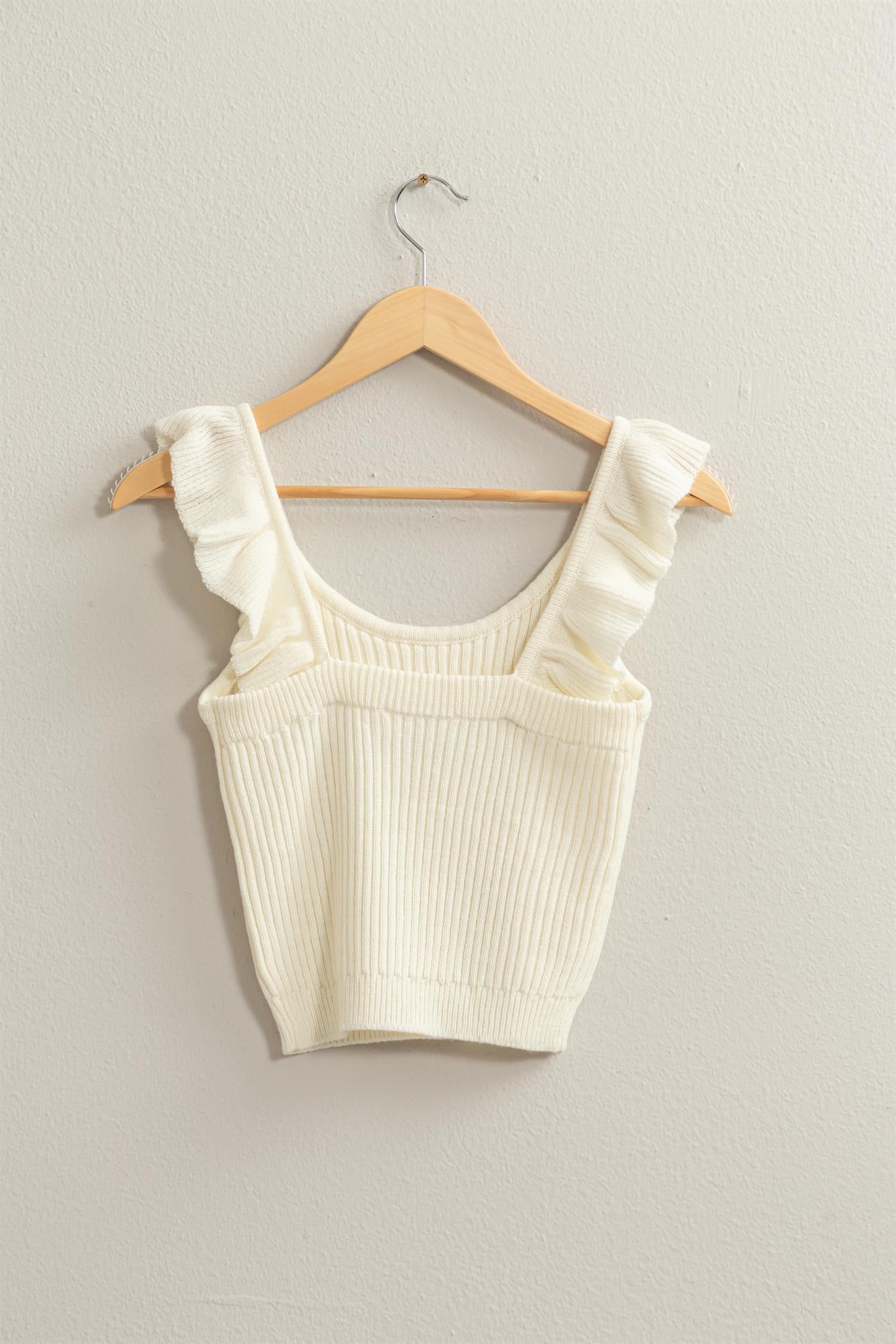 Wholesale Ribbed Ruffle Crop Top Clothing Tops DZ24A505 WHIP CREAM DOUBLE ZERO