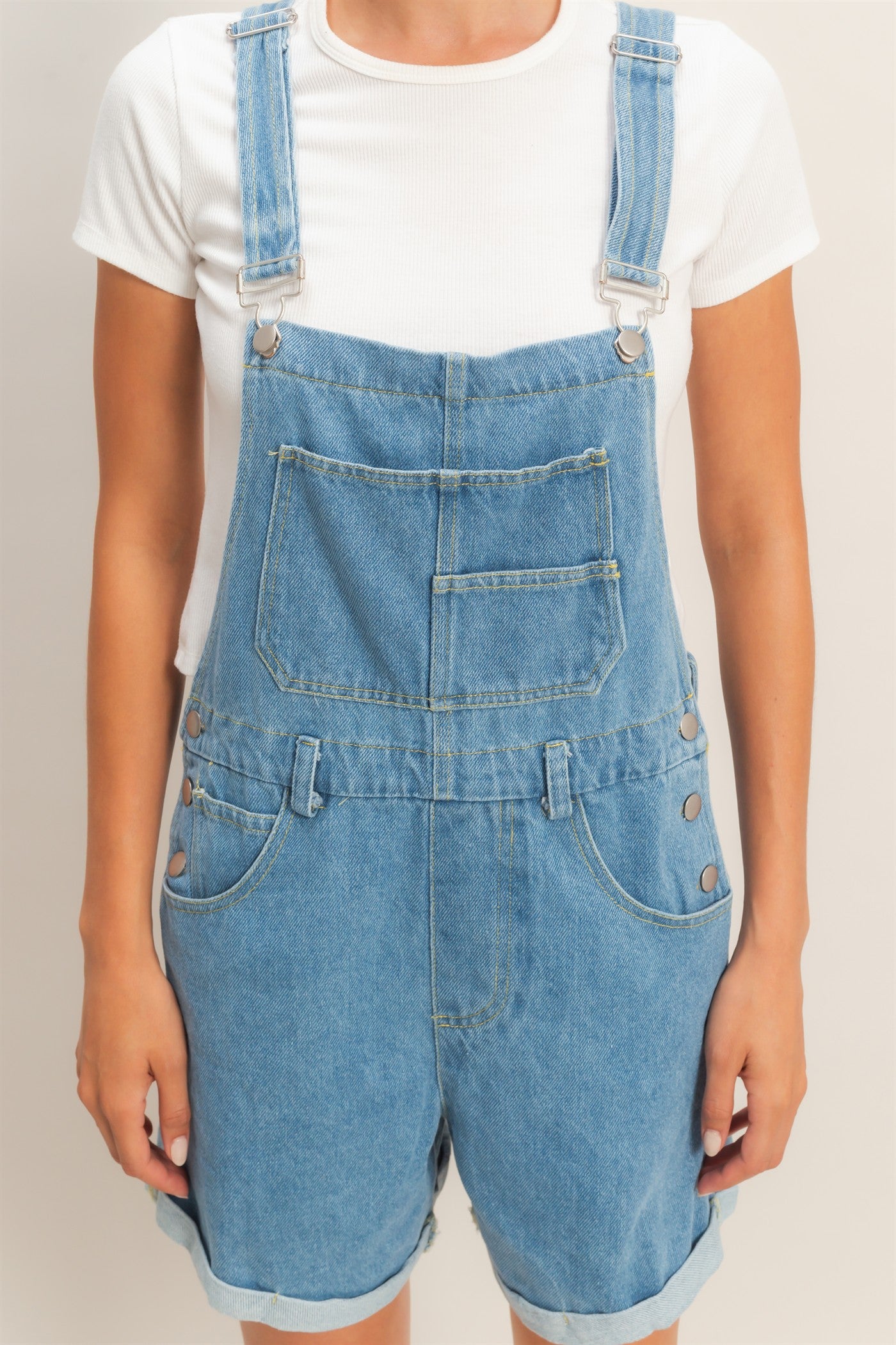 Wholesale Denim Cross Back Overalls Clothing HF26A571 MEDIUM DENIM HYFVE