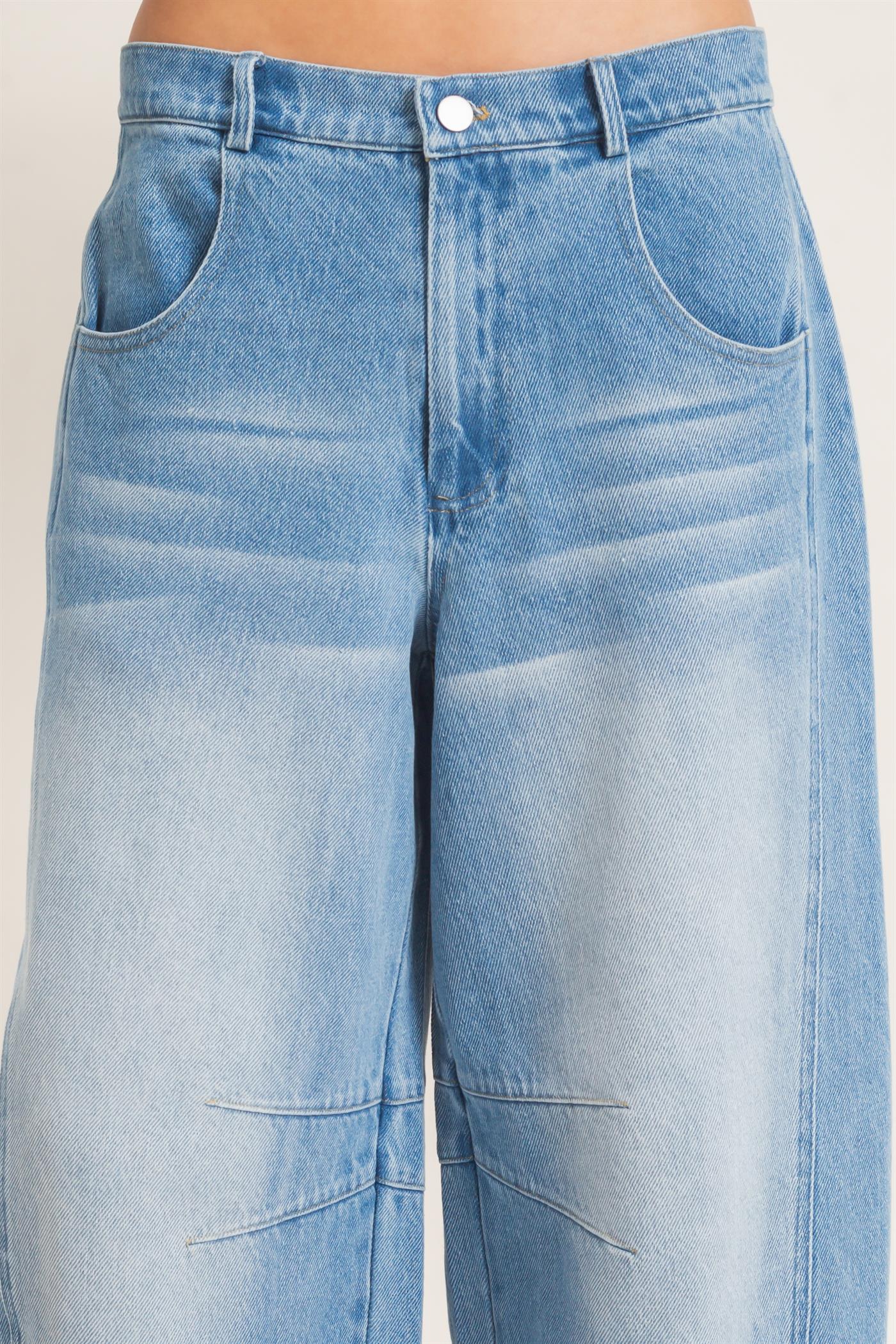 Wholesale Enzyme Wash Barrel Jeans Pants HF26E060 LIGHT BLUE HYFVE