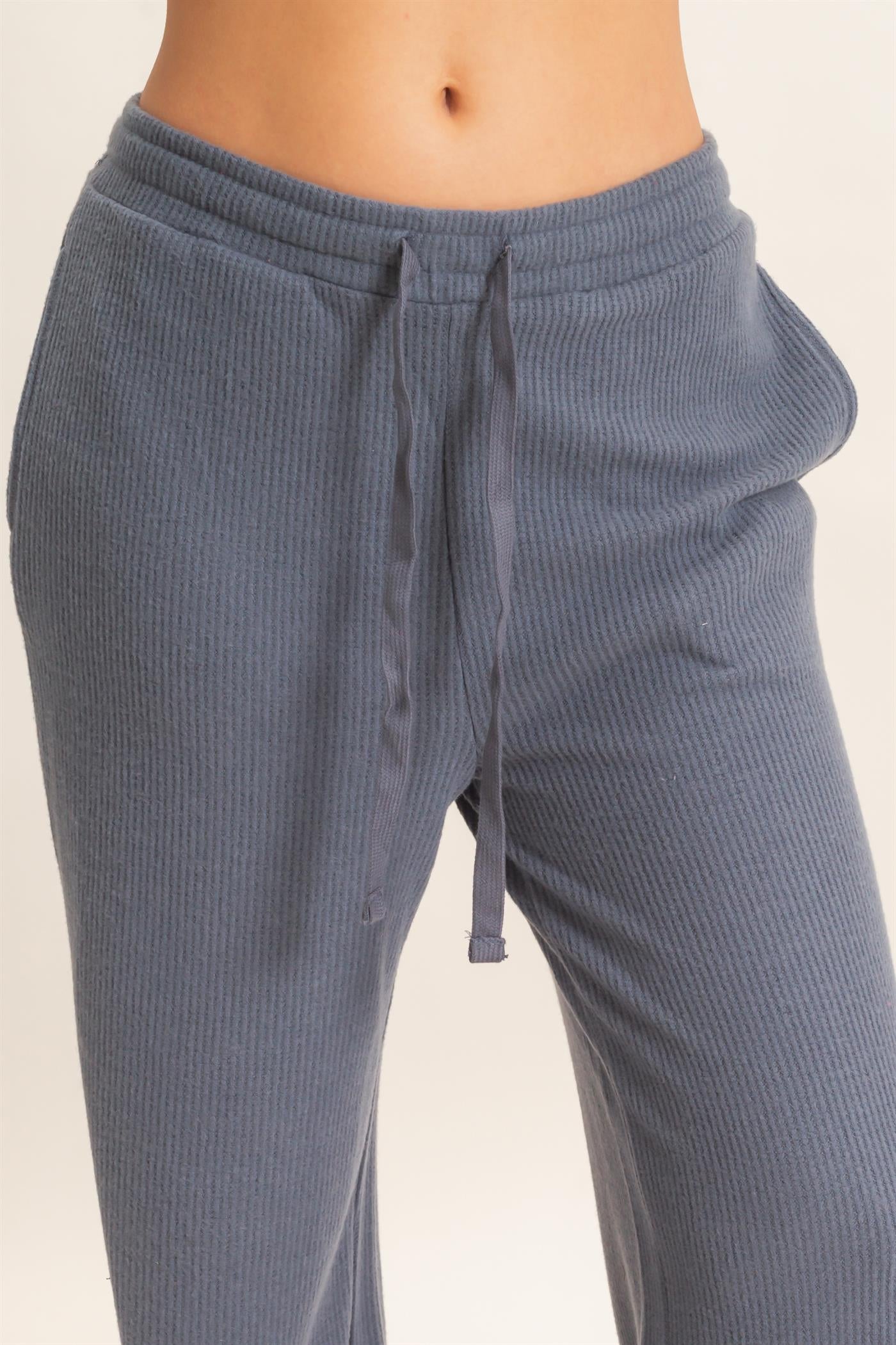 Wholesale Brushed Waffle Drawstring Pants Pants DZ26F313 DARK GRAY DOUBLE ZERO