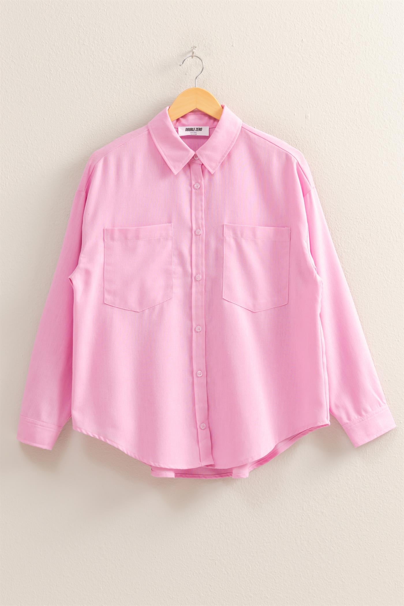 Wholesale Sand Washed Relaxed Long Sleeve Shirt Clothing Tops DZ24C609 PINK DOUBLE ZERO