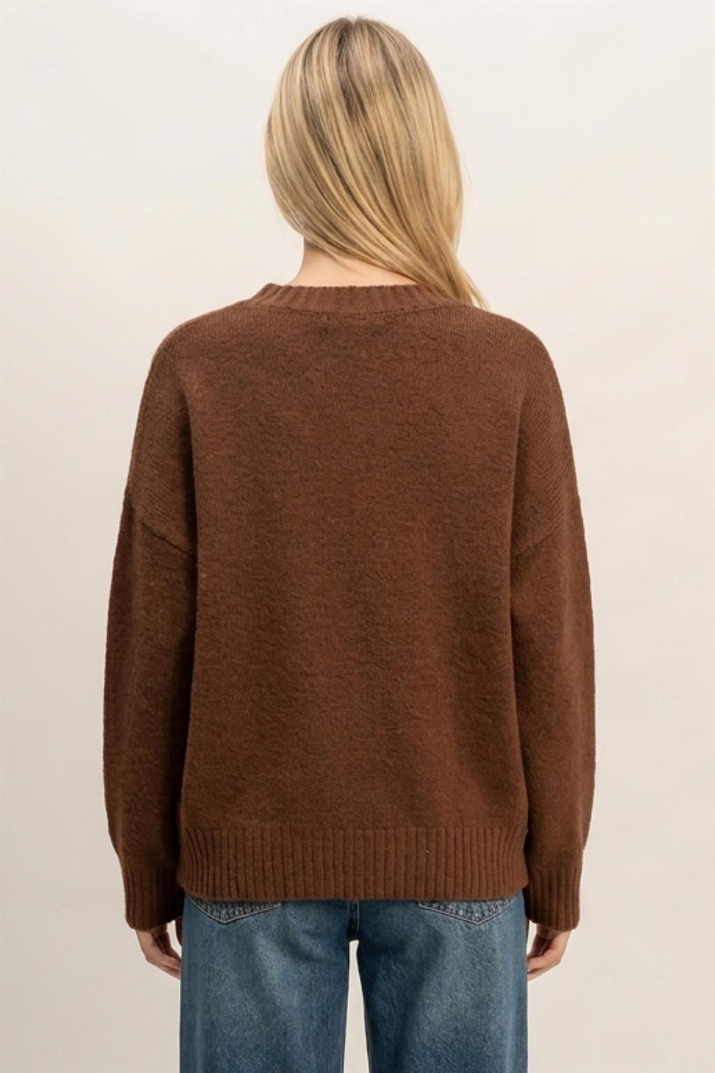 Wholesale Ribbed Crew Neck Sweater Sweaters HF26F179-D BROWN HYFVE