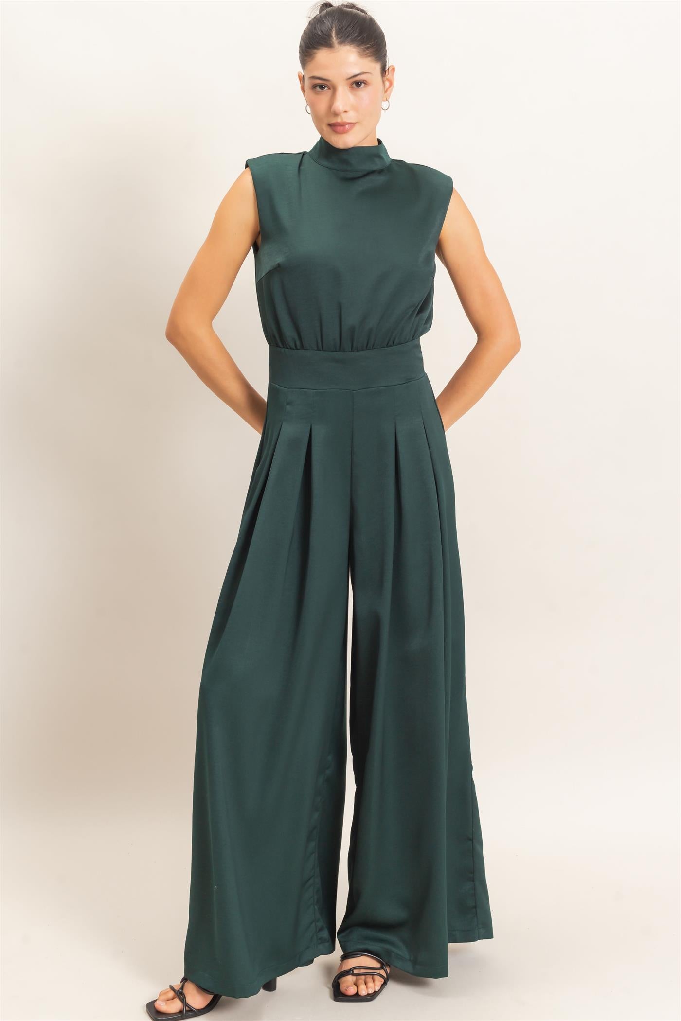 Wholesale Sleeveless Mock Neck Jumpsuit Clothing HF26F209-D D.GREEN HYFVE