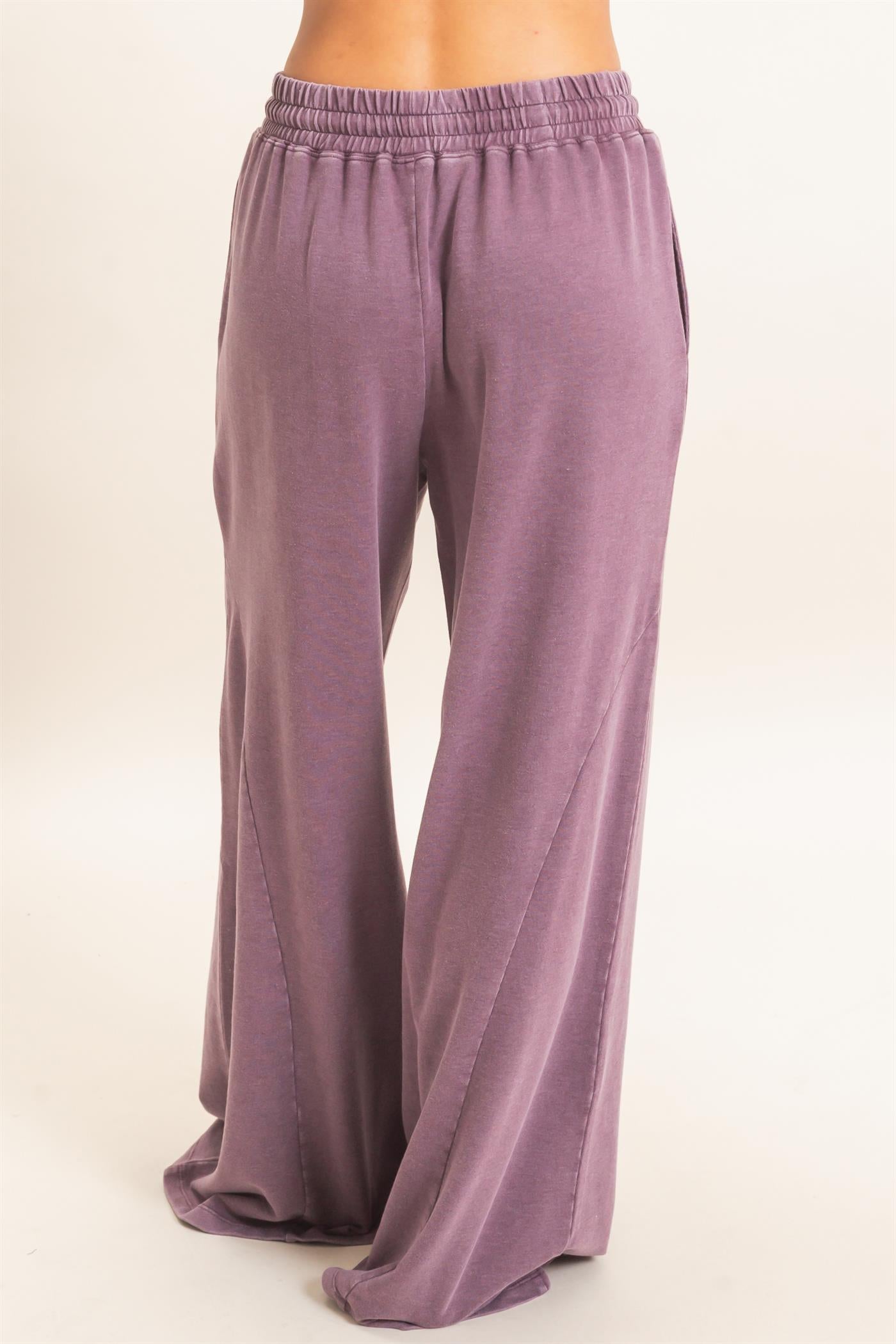 Wholesale Mineral Washed Wide Leg Pants Pants DZ26F082 DARK CHERRY DOUBLE ZERO