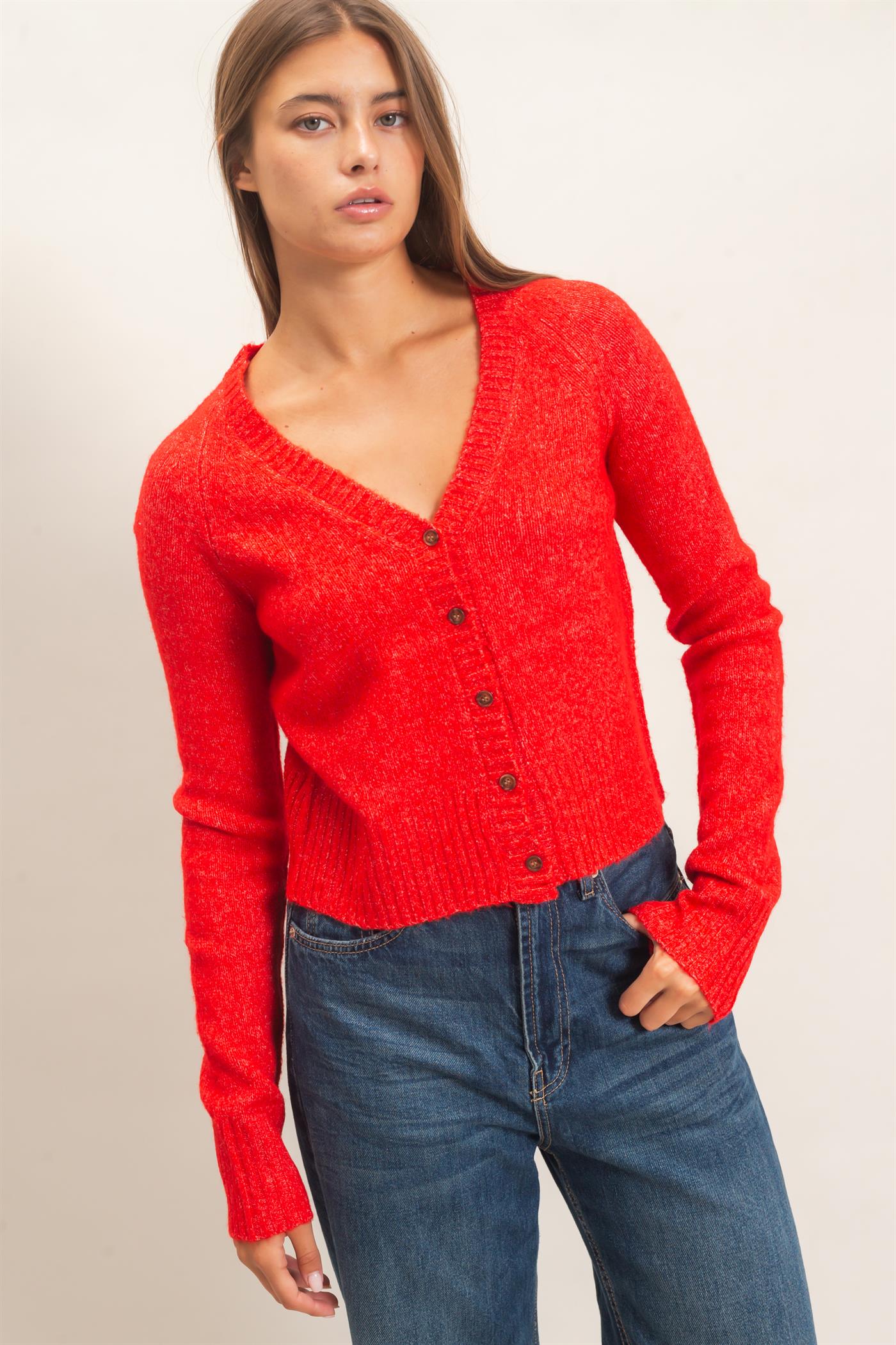 Wholesale V-Neck Cardigan Cardigans DZ26E326 RED DOUBLE ZERO