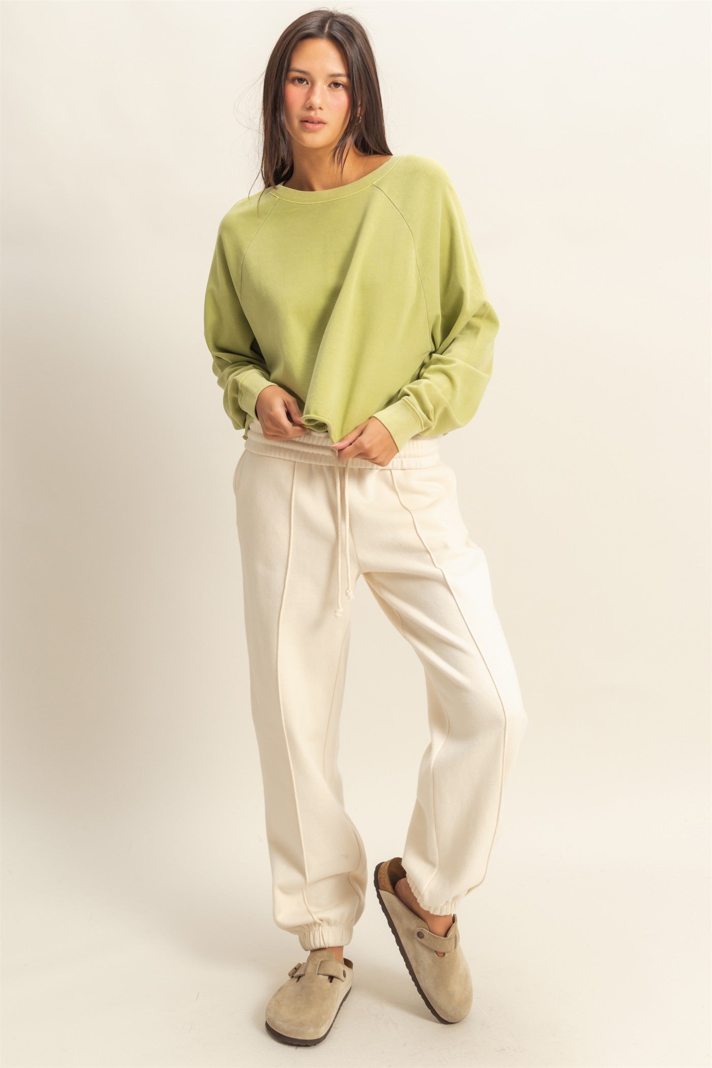 Wholesale Raglan Long Sleeve Top Clothing Tops DZ23G286 PALE OLIVE DOUBLE ZERO