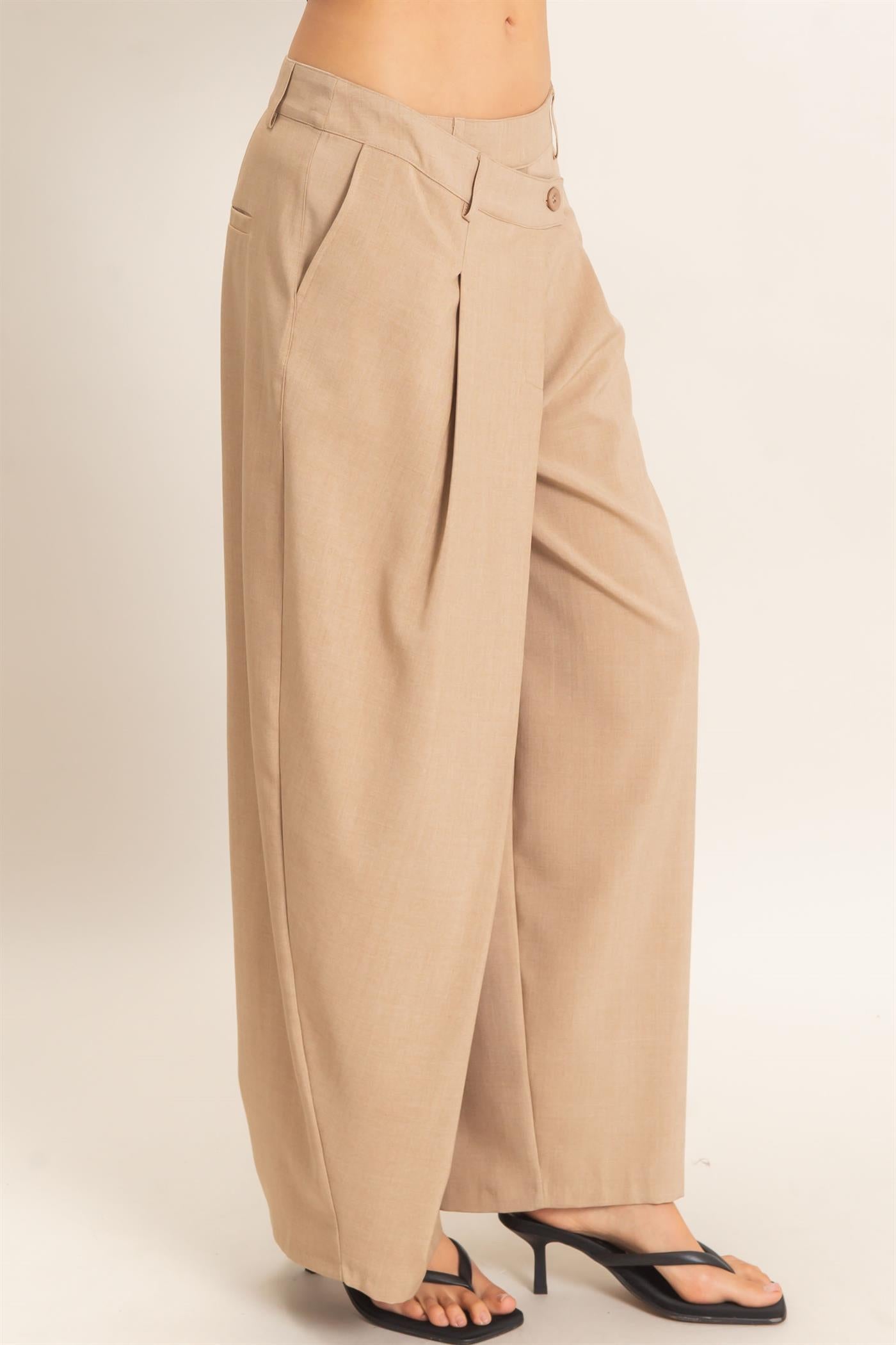 Wholesale Asymmetrical Overlap Pleated Pant Pants HF26C885 TAUPE HYFVE