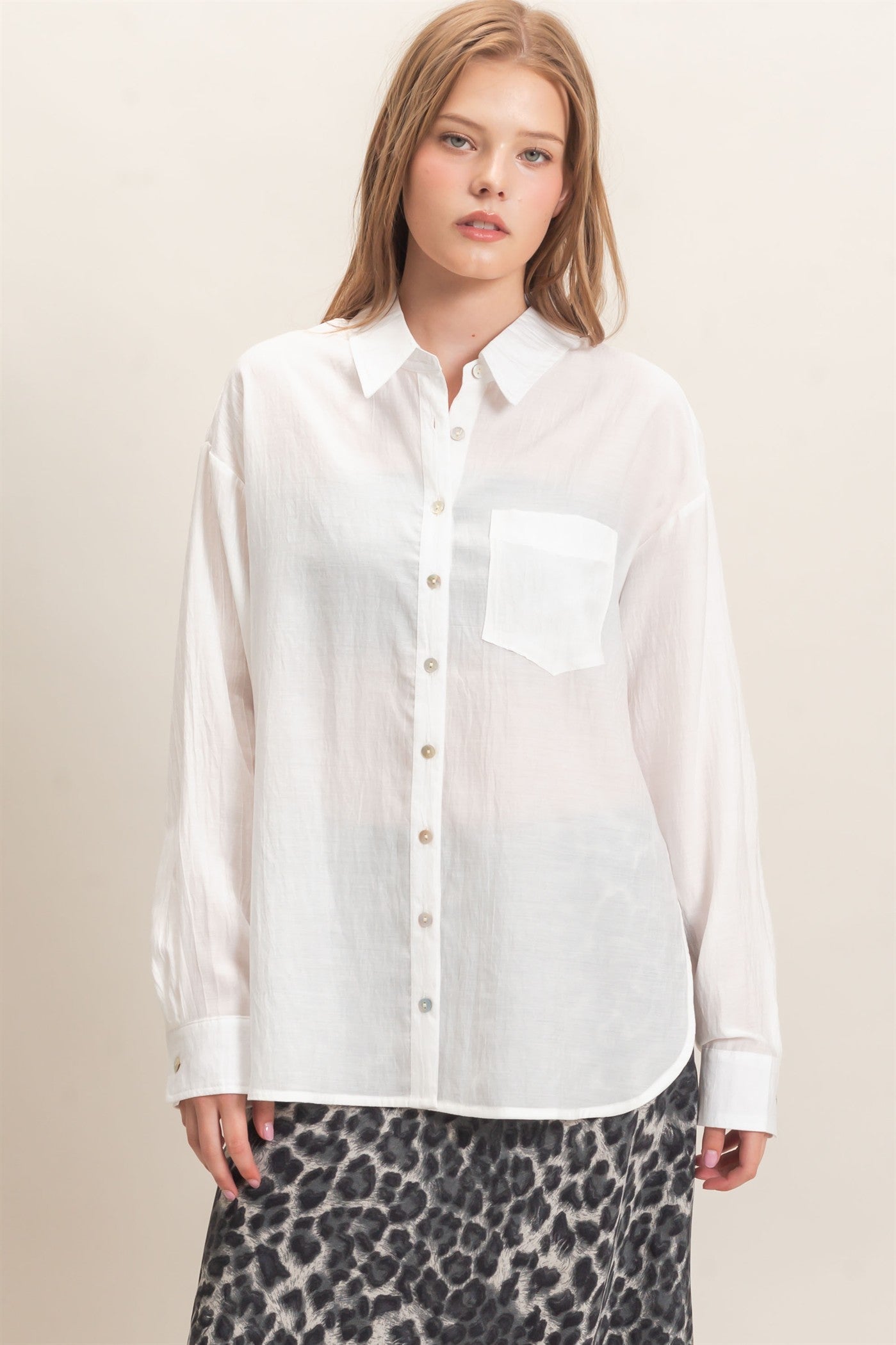 Wholesale Crinkled Button-Up Shirt Clothing Tops HF26E691 OFF WHITE HYFVE
