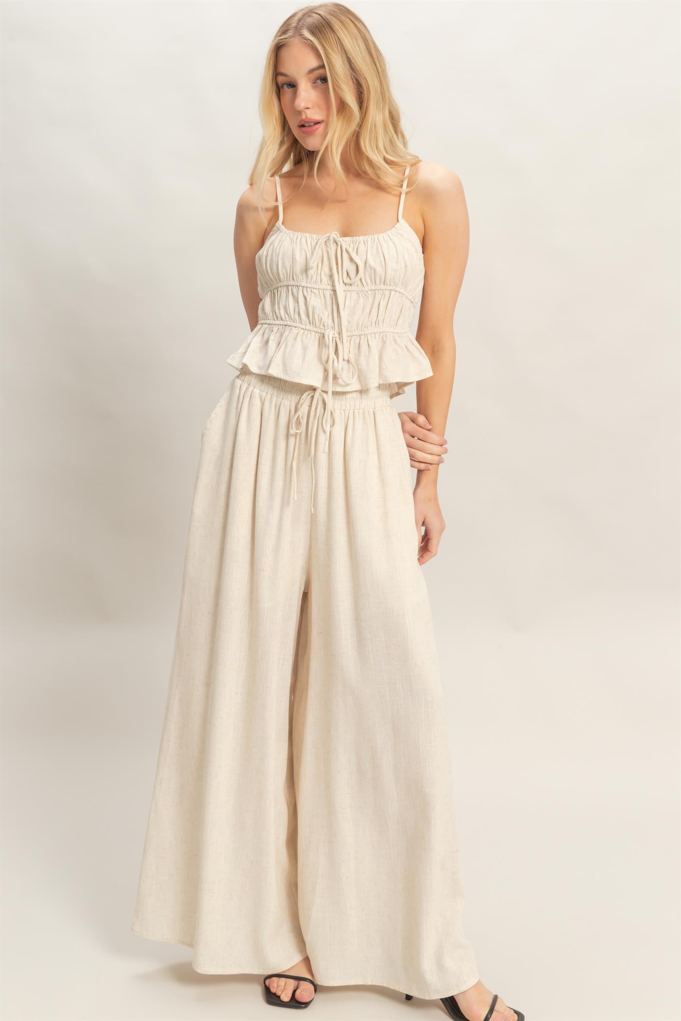 Wholesale Tiered Tank & Palazzo Set Clothing HF26C316-SET-D OATMEAL HYFVE