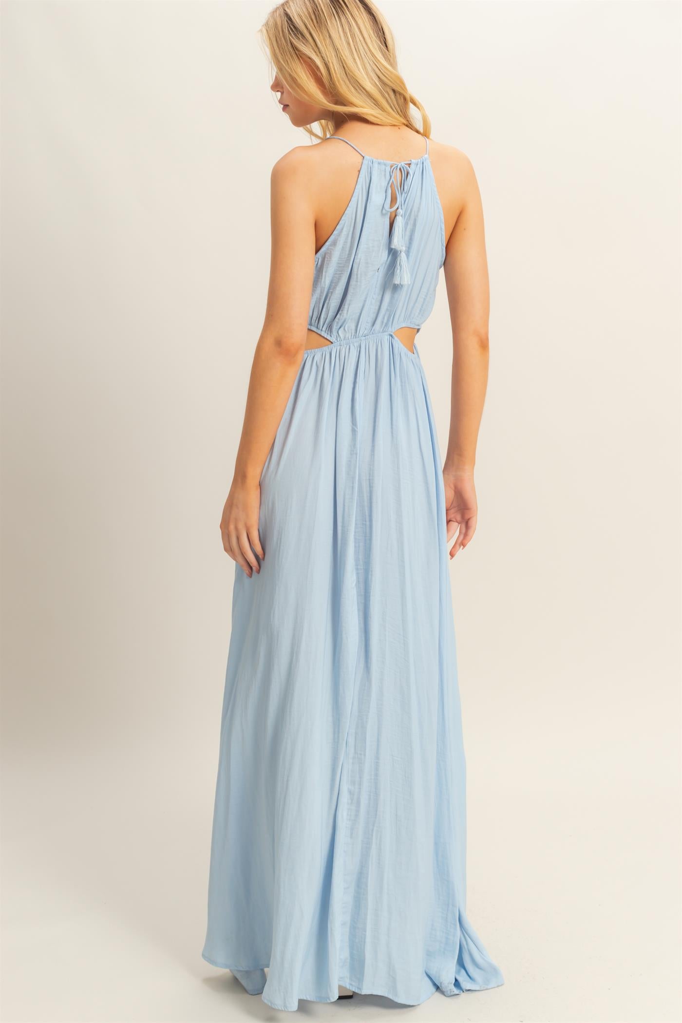 Wholesale Side Cutout Side Slit Maxi Dress Dresses HF25E129 L.BLUE HYFVE