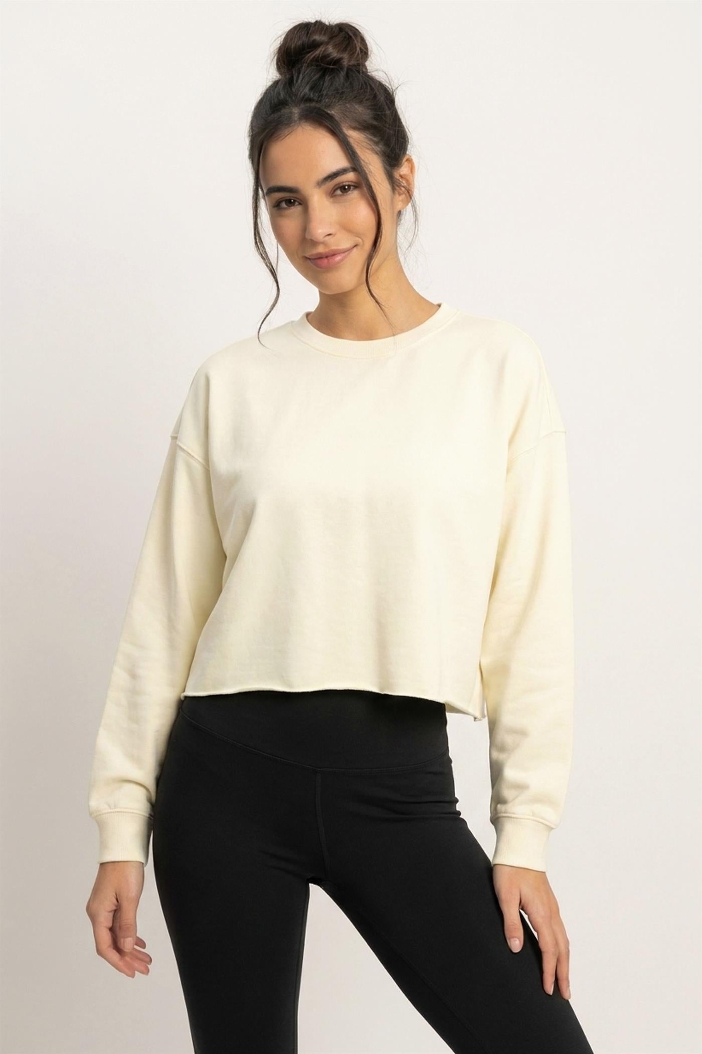 Wholesale Mineral Wash Raw Hem Cropped Sweatshirt Sweatshirts DZ26C968 CREAM DOUBLE ZERO