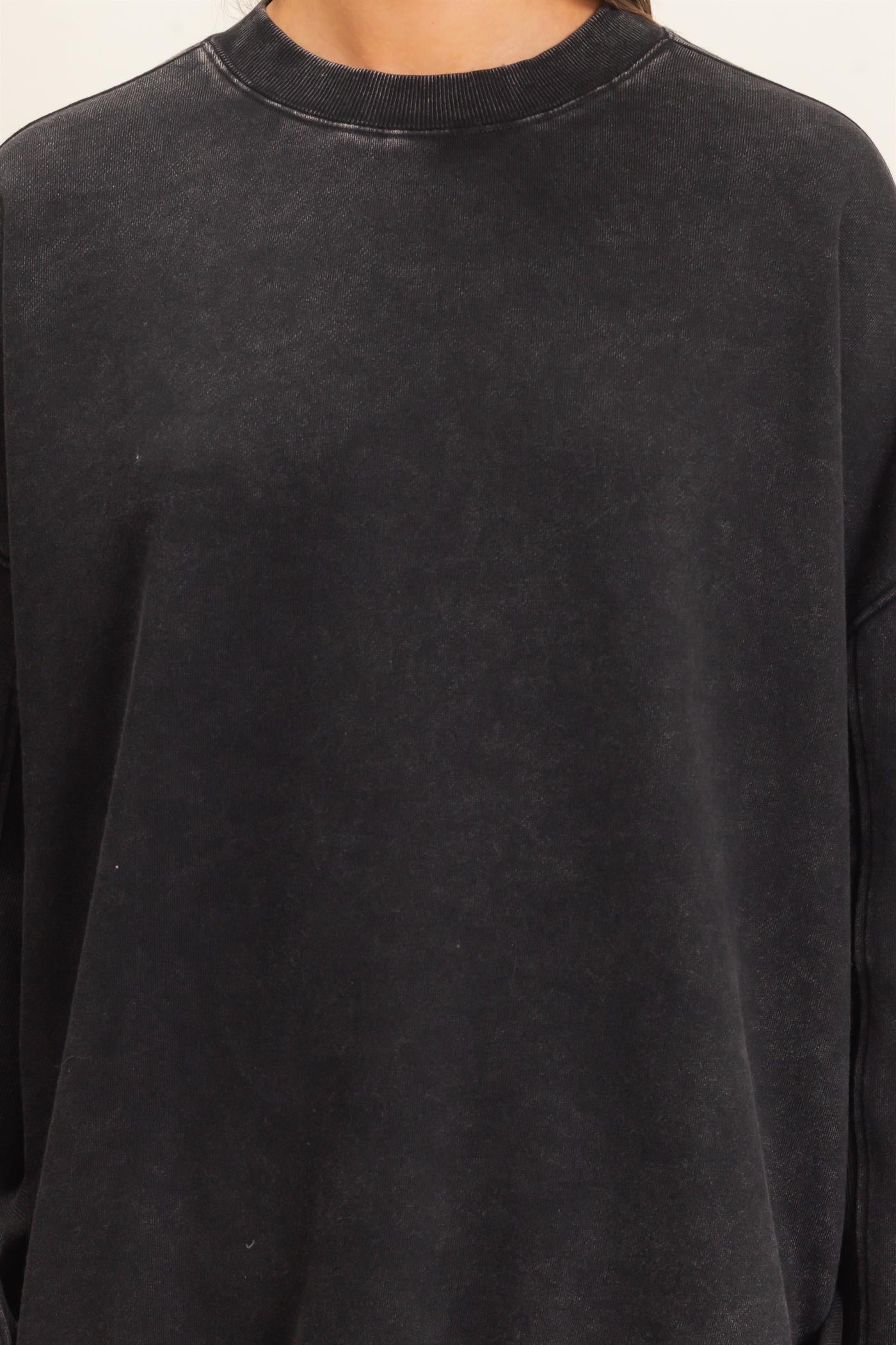 Wholesale Acid Wash Crew Neck Long Sleeve Sweatshirt Sweatshirts DZ26E268 BLACK DOUBLE ZERO