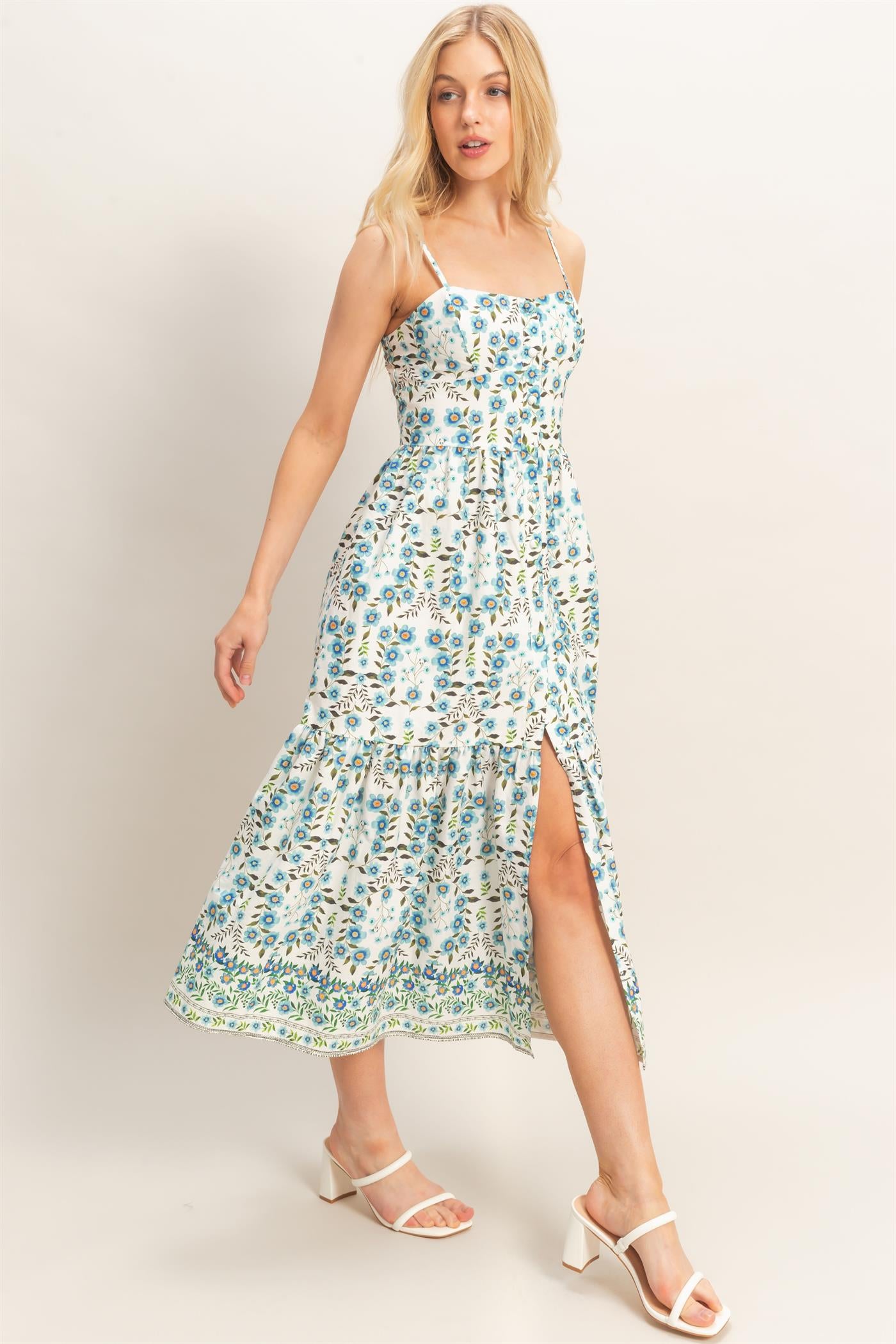 Wholesale Floral Print Spaghetti Strap Dress Dresses HF26C548 BLUE HYFVE