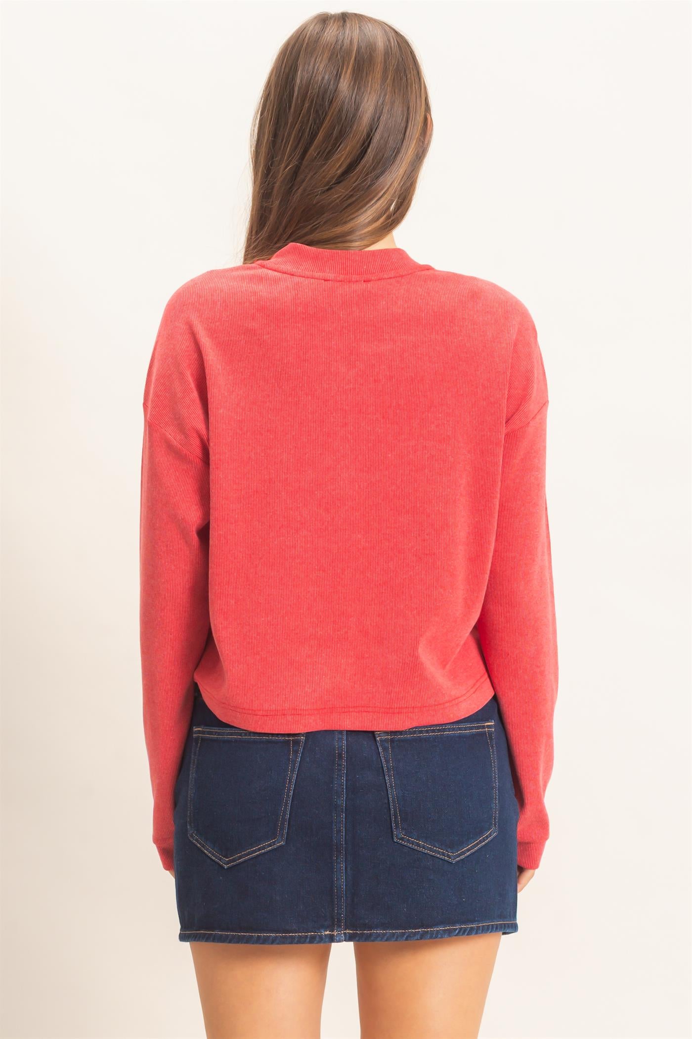 Wholesale Buttoned Henley Top Clothing Tops HF26F081 RED HYFVE