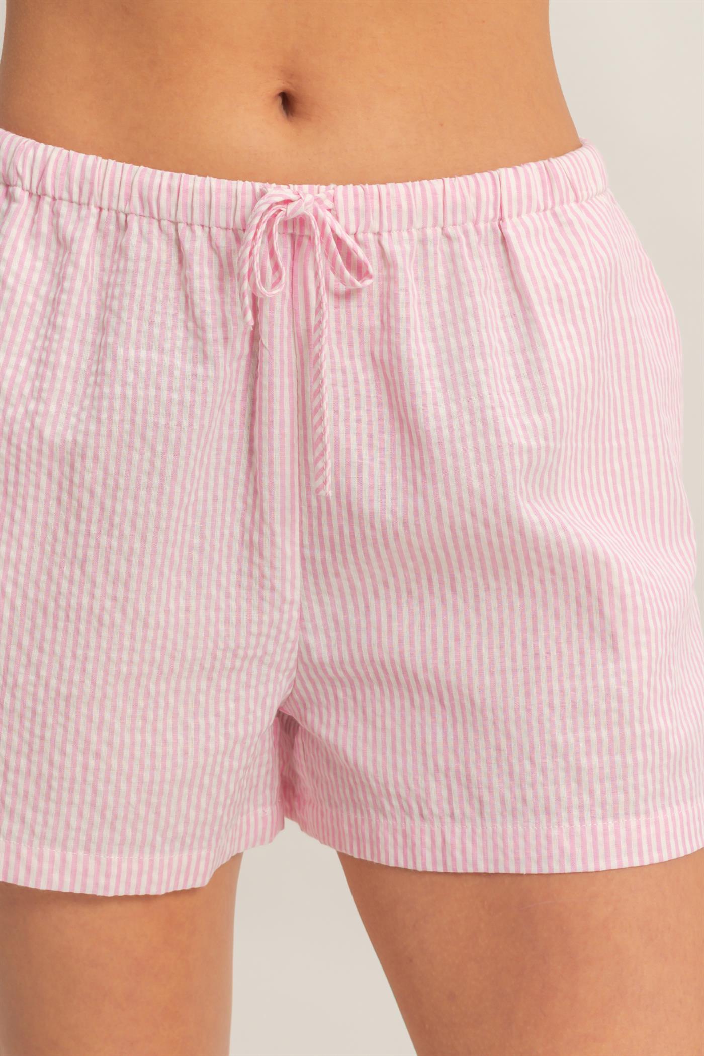 Wholesale Striped Drawstring Waist Shorts Shorts DZ26A747 PINK DOUBLE ZERO