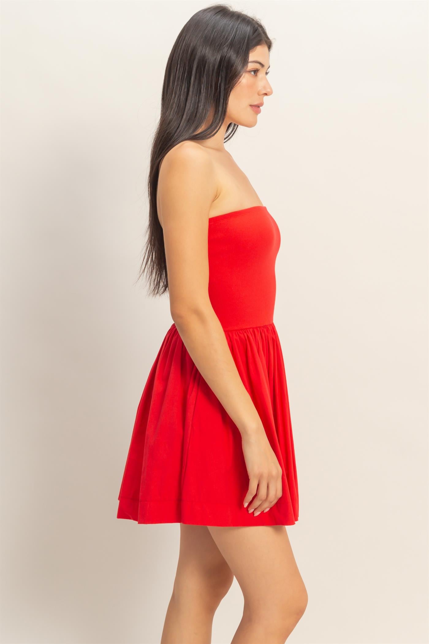 Wholesale Strapless Flowy Mini Dress Dresses DZ26C043 RED DOUBLE ZERO