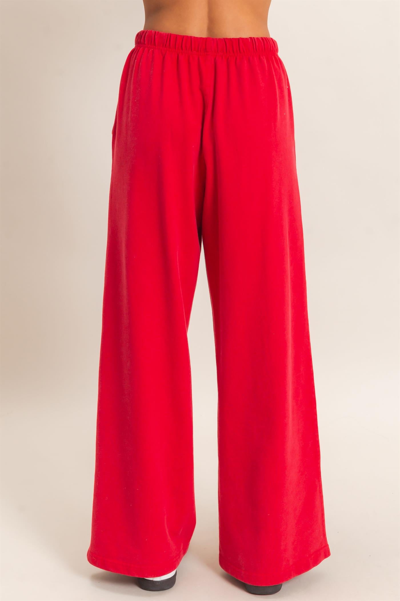 Wholesale Acid Wash Drawstring Waist Wide Leg Pants Pants DZ25A685 RED DOUBLE ZERO
