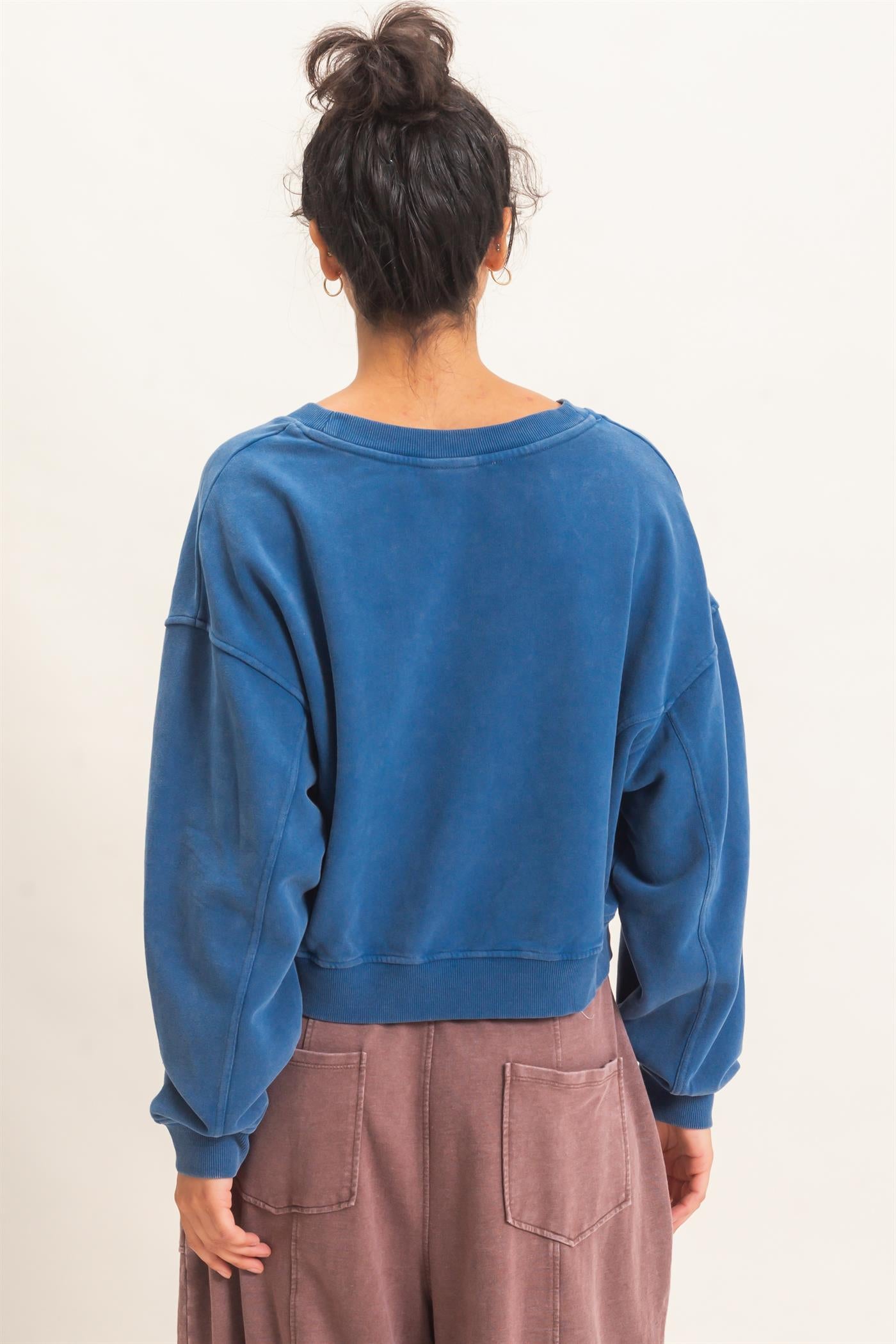 Wholesale Snow Wash V-Neck Sweatshirt Sweatshirts DZ26C844 NAVY DOUBLE ZERO