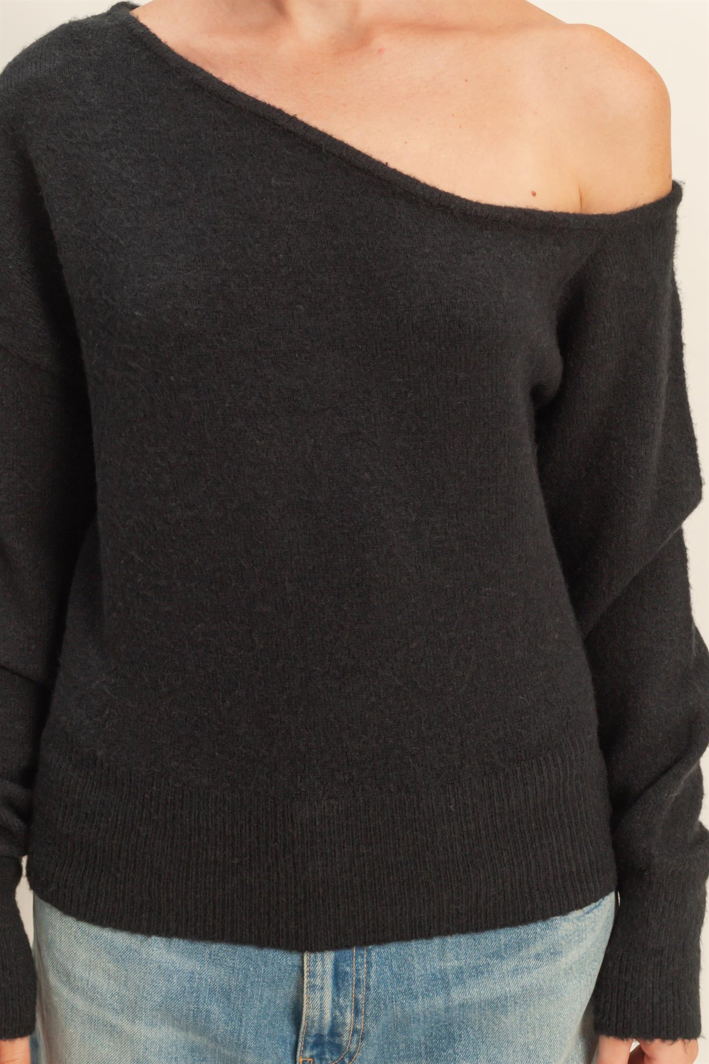 Wholesale Asymmetric Off-Shoulder Sweater Sweaters DZ25F121 BLACK DOUBLE ZERO
