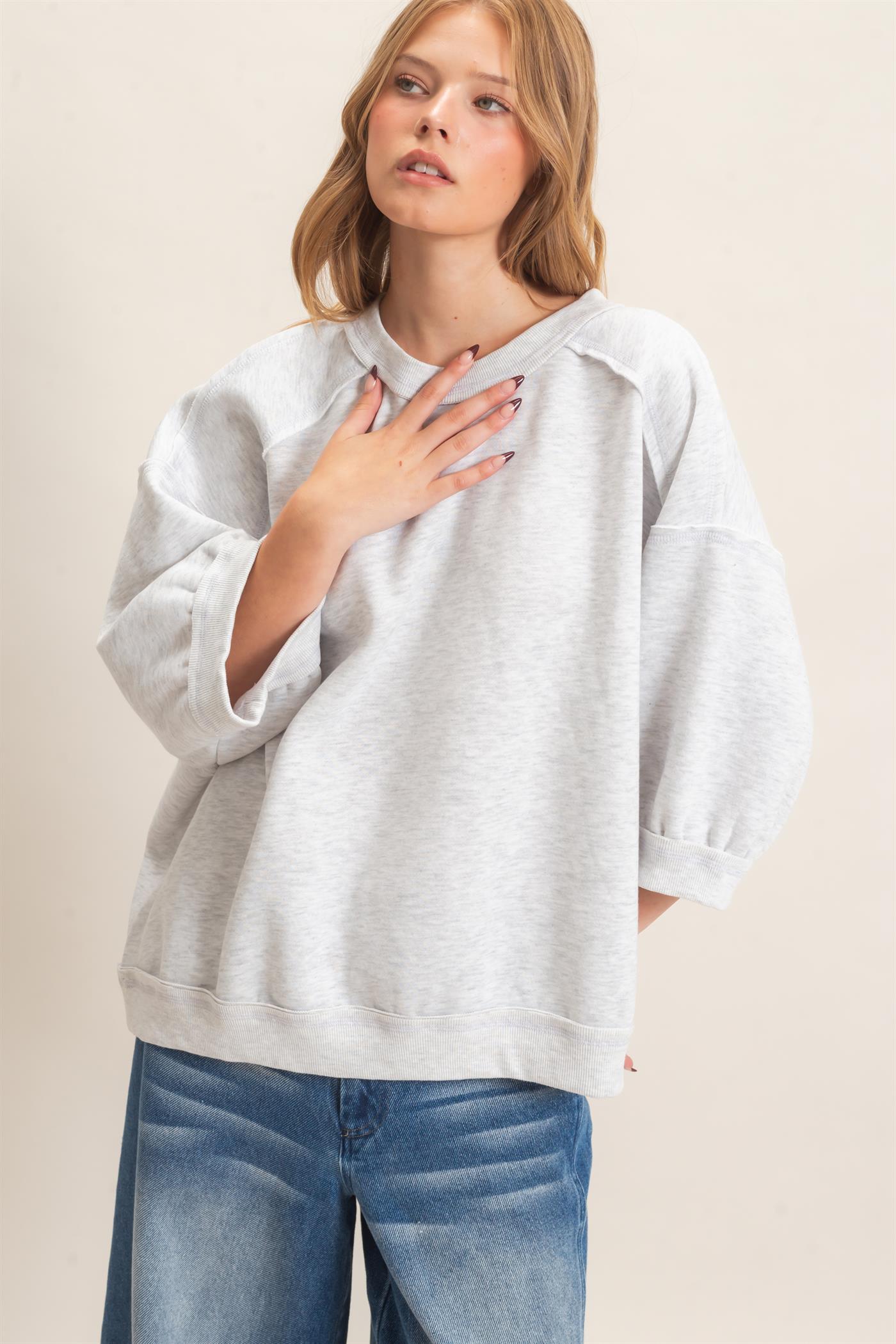 Wholesale Raglan Sleeve Oversized Sweatshirt Sweatshirts HF26E075 LIGHT GRAY HYFVE