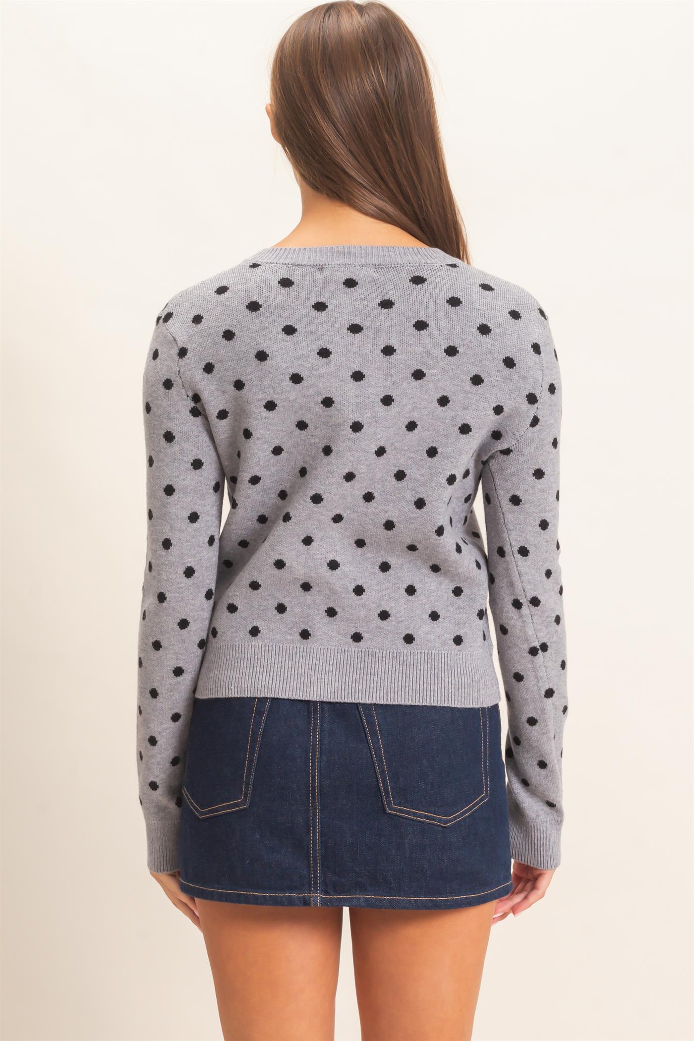 Wholesale Polka Dot Cardigan Sweaters DZ26E453 HEATHER GRAY DOUBLE ZERO