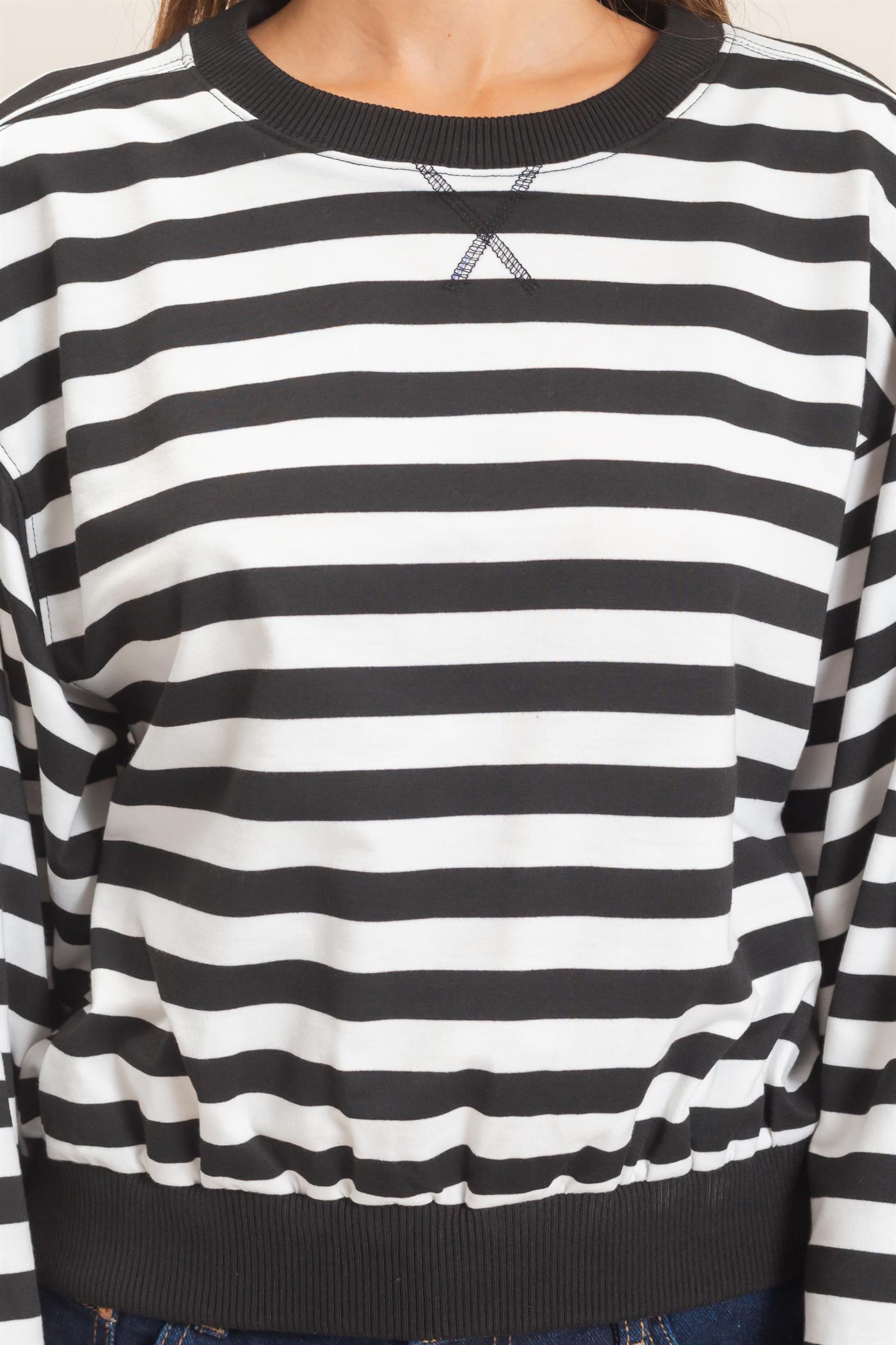 Wholesale Striped Crew Neck Sweatshirt Sweatshirts HF26E010 BLACK HYFVE