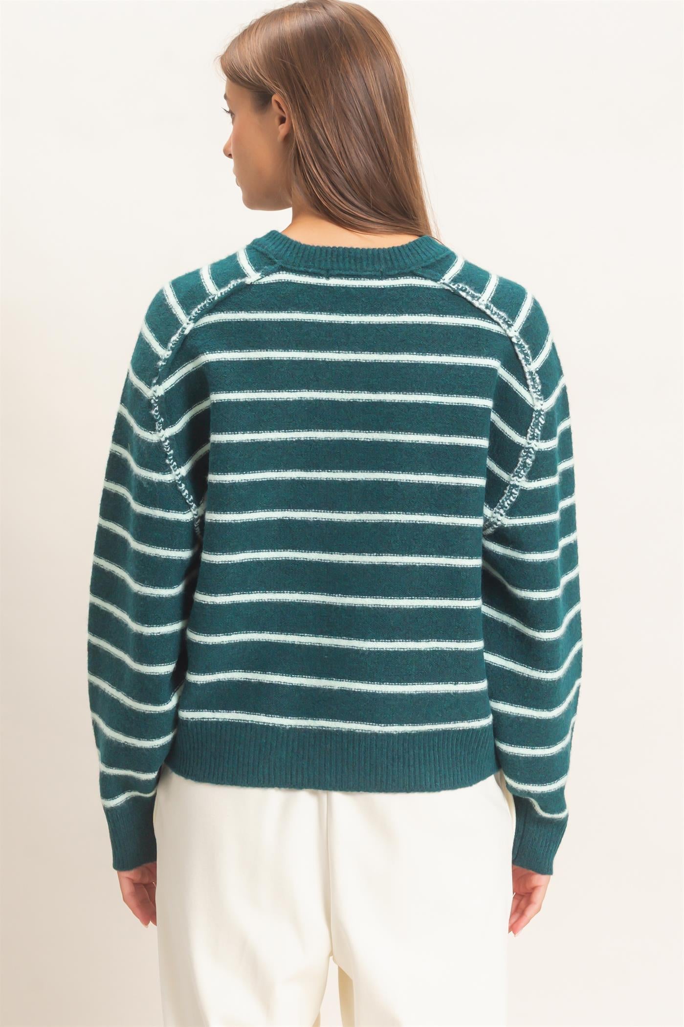 Wholesale Stripe Henley Sweater Sweaters DZ26F002 DARK GREEN DOUBLE ZERO