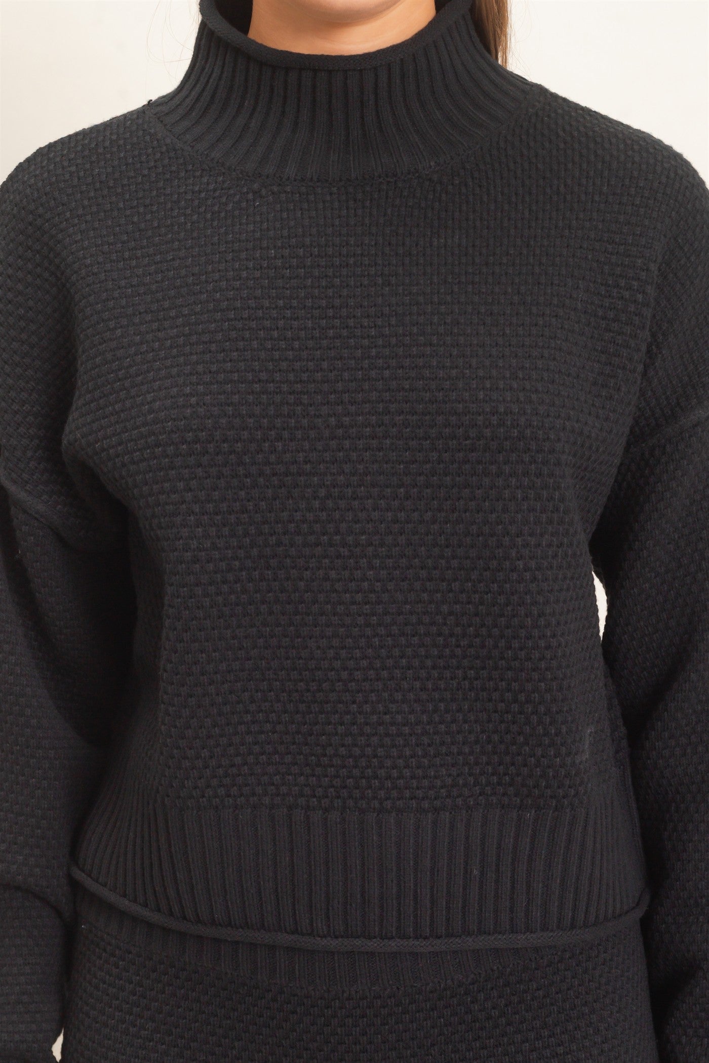 Wholesale High Neck Long Sleeve Top & Maxi Skirt Set Clothing DZ26E272-SET BLACK DOUBLE ZERO