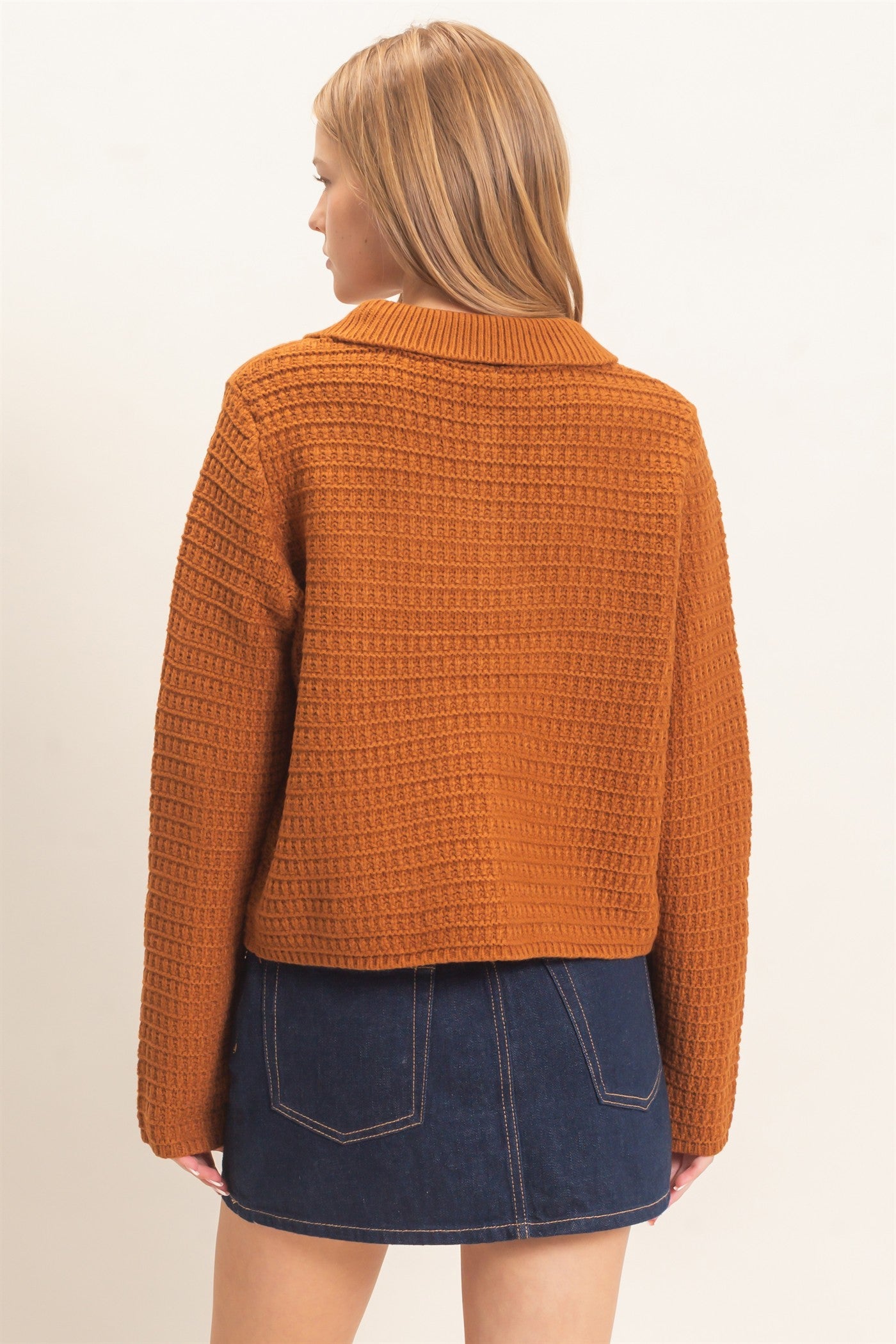 Wholesale Textured Collared Sweater Jacket Cardigans HF26F190 CAMEL HYFVE