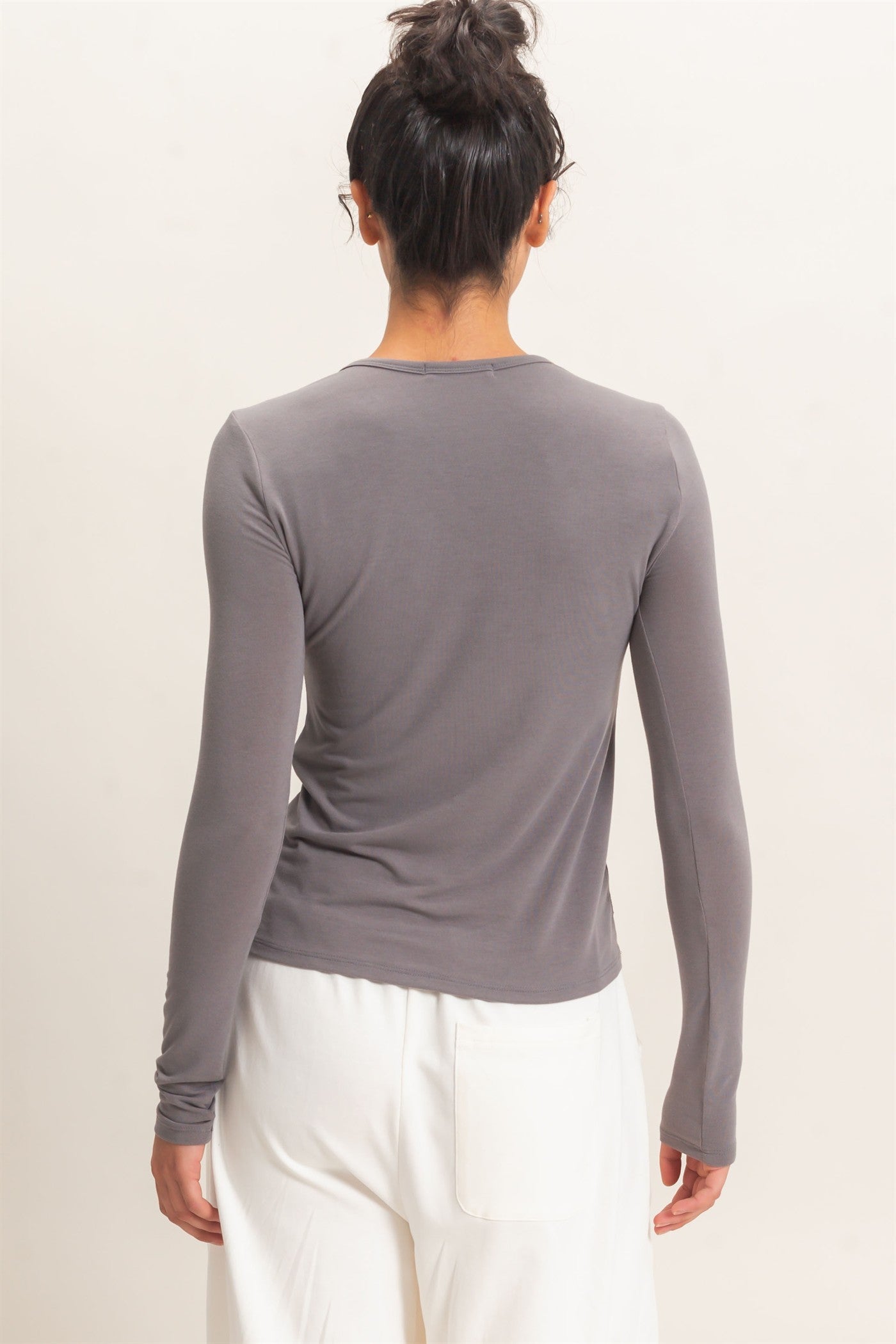 Wholesale Crew Neck Long Sleeve Top Clothing Tops DZ26E258 CHARCOAL DOUBLE ZERO