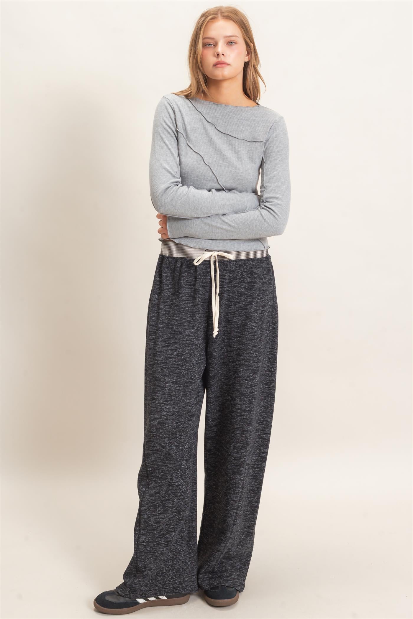 Wholesale Striped Waist Drawstring Pants Pants HF26E558 BLACK HYFVE