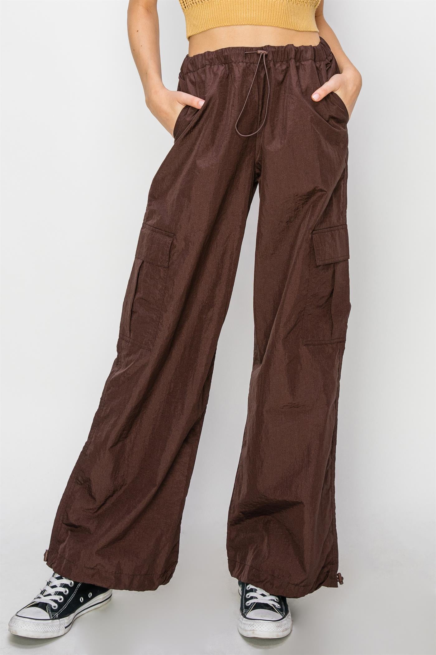 Wholesale Low Rise Parachute Cargo Pants Pants DZ24C809 DARK CHOCOLATE DOUBLE ZERO
