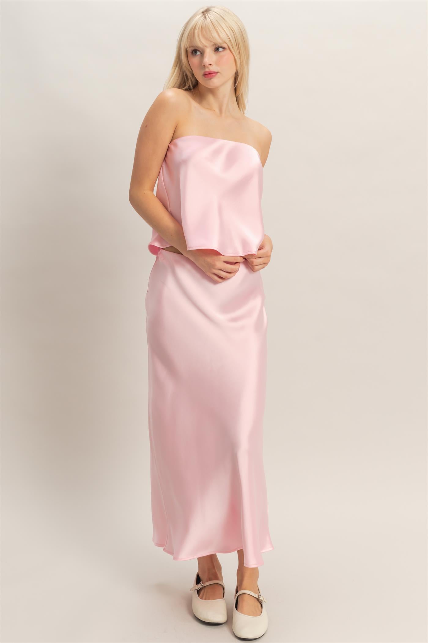 Wholesale Satin Midi Skirt Skirts DZ26A050 SOFT PINK DOUBLE ZERO