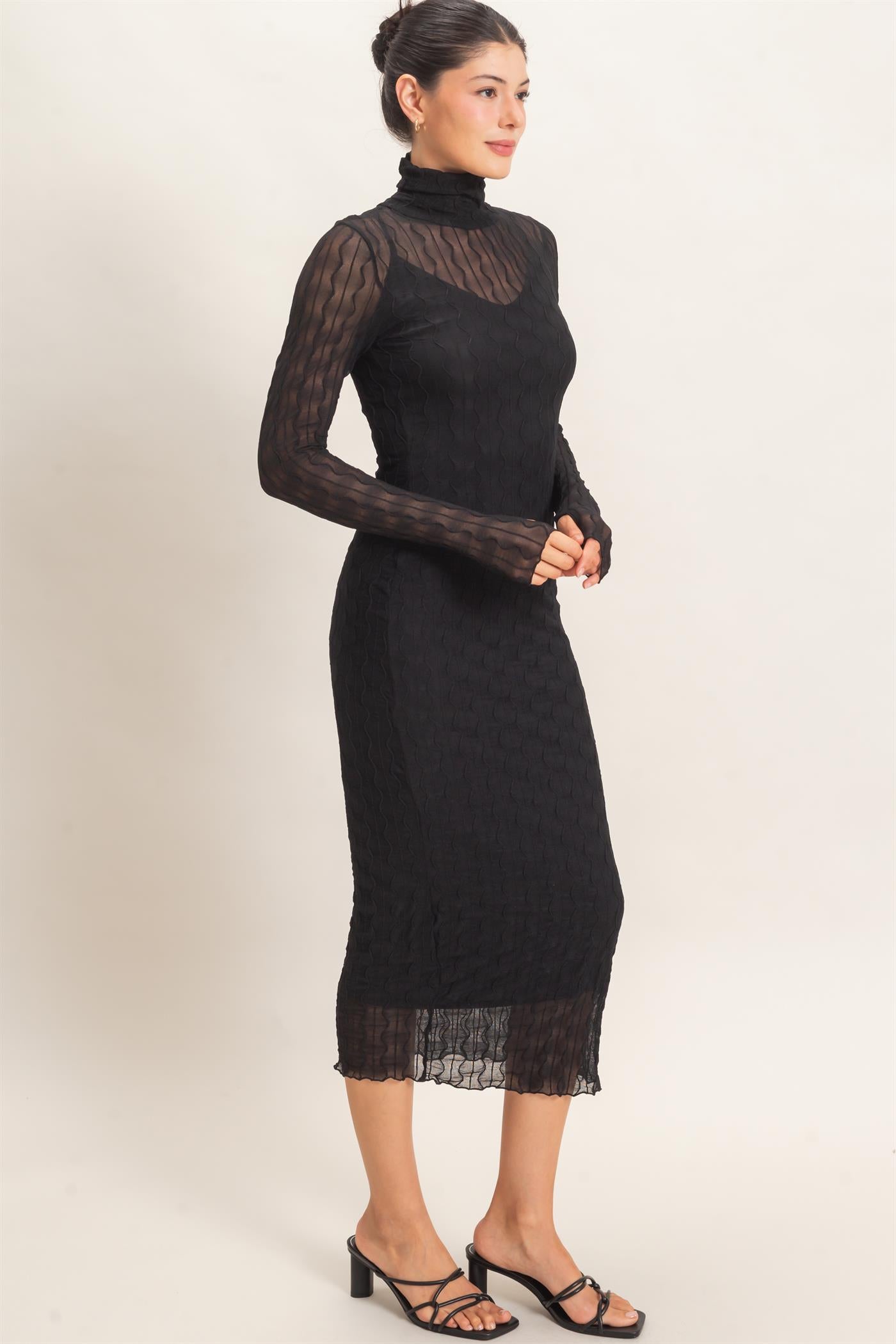 Wholesale Mesh Knit Maxi Dress Dresses HF26C890 BLACK HYFVE