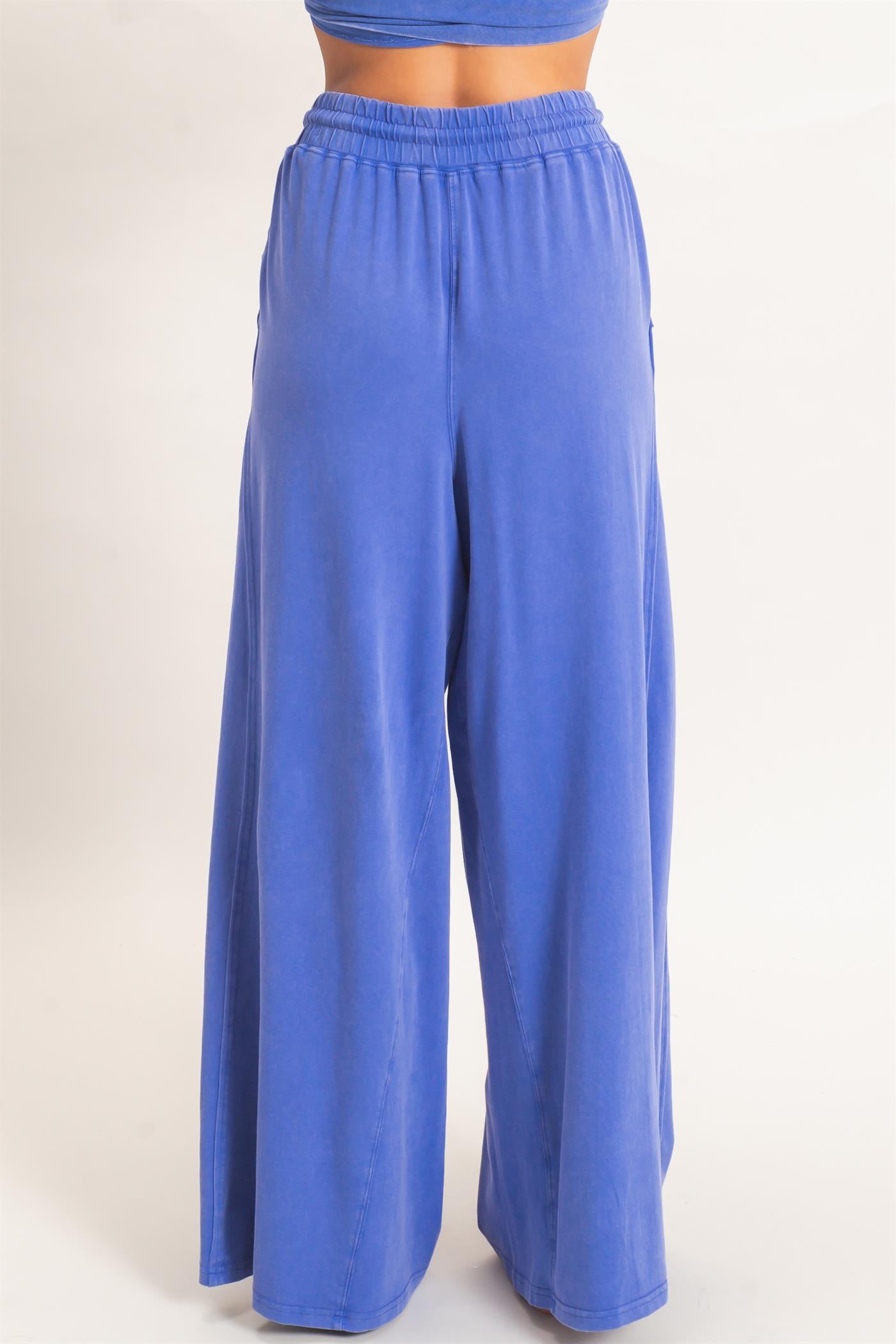 Wholesale Wide Leg Mineral Wash Pants Pants DZ26F406 COBALT DOUBLE ZERO
