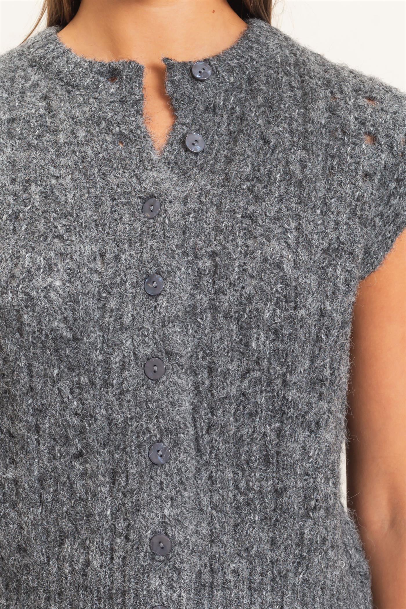 Wholesale Open Knit Sleeveless Button Front Sweater Vest Sweaters DZ26A829 CHARCOAL DOUBLE ZERO